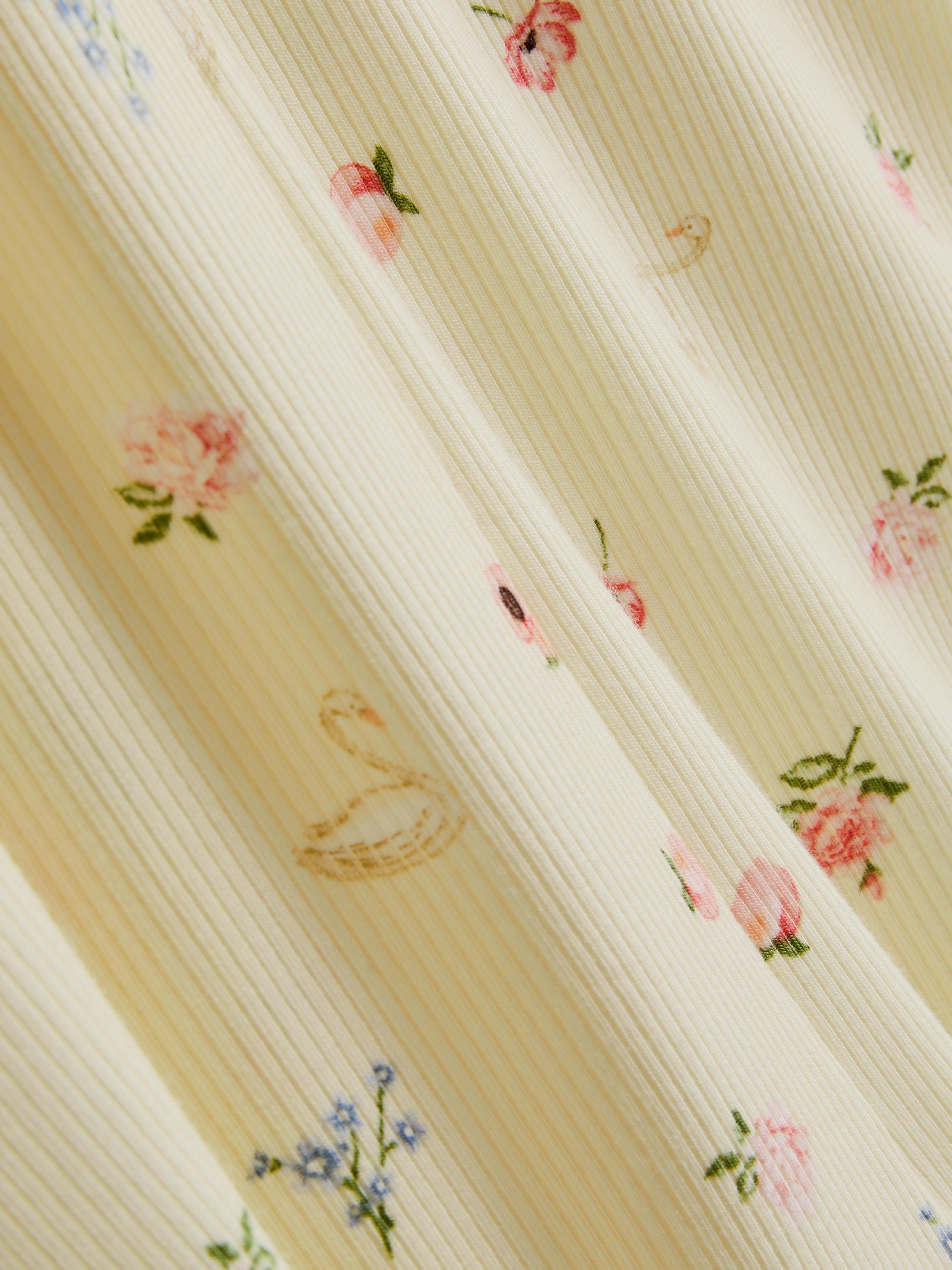 Floral Printed Ribbed Sleep Romper