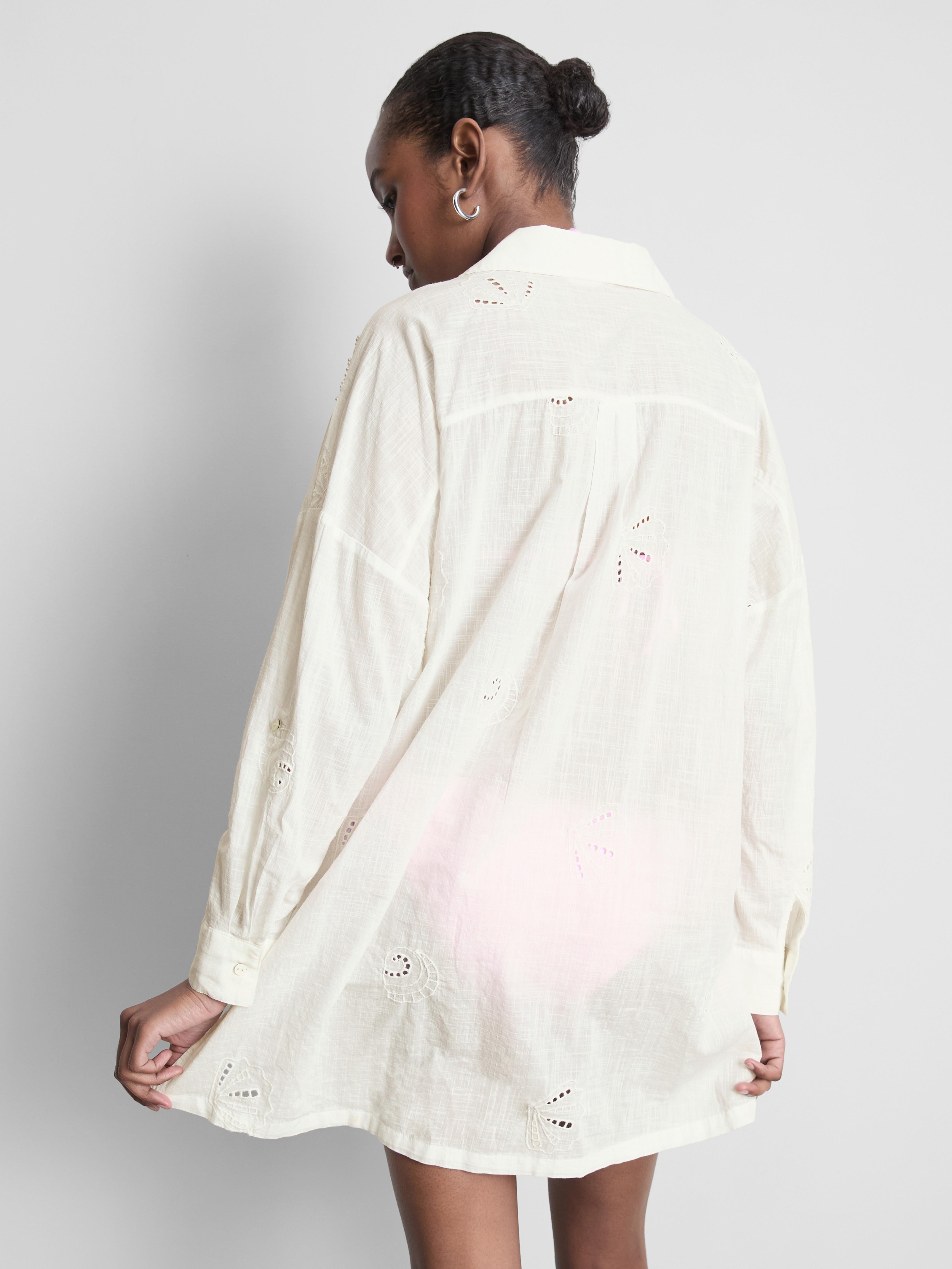 Cotton Pearl Detail Beach Shirt