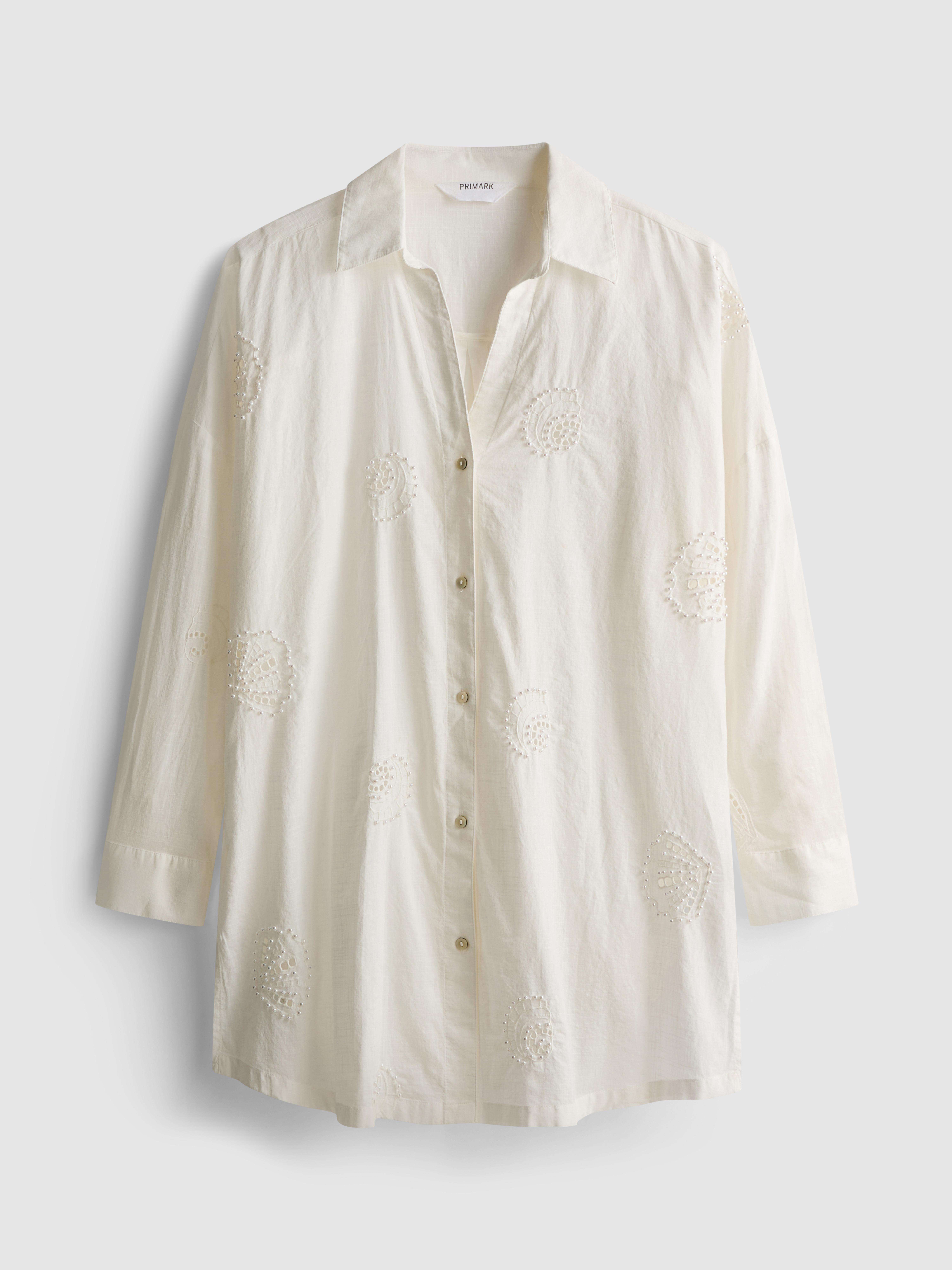Cotton Pearl Detail Beach Shirt