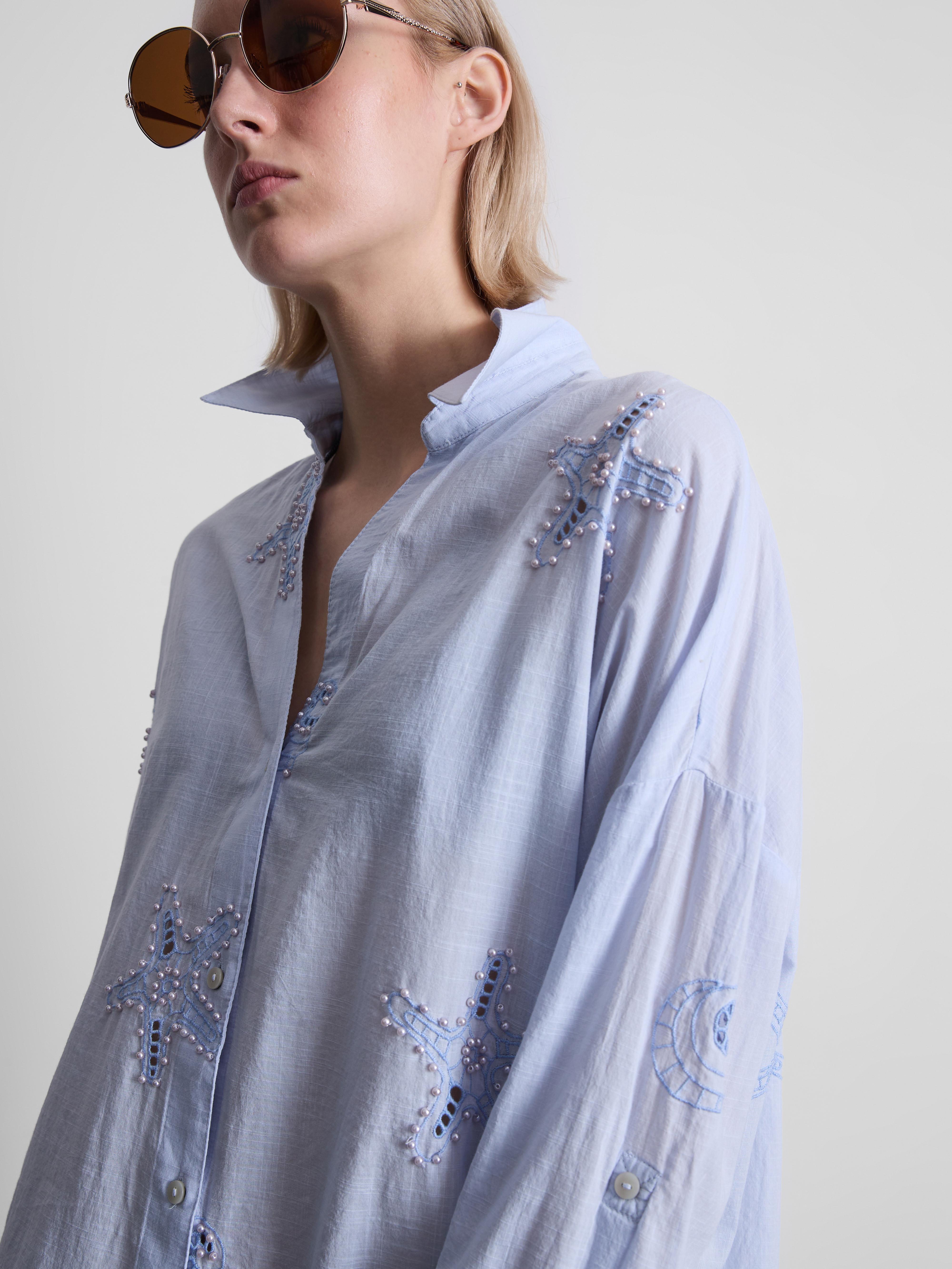 Cotton Pearl Detail Beach Shirt