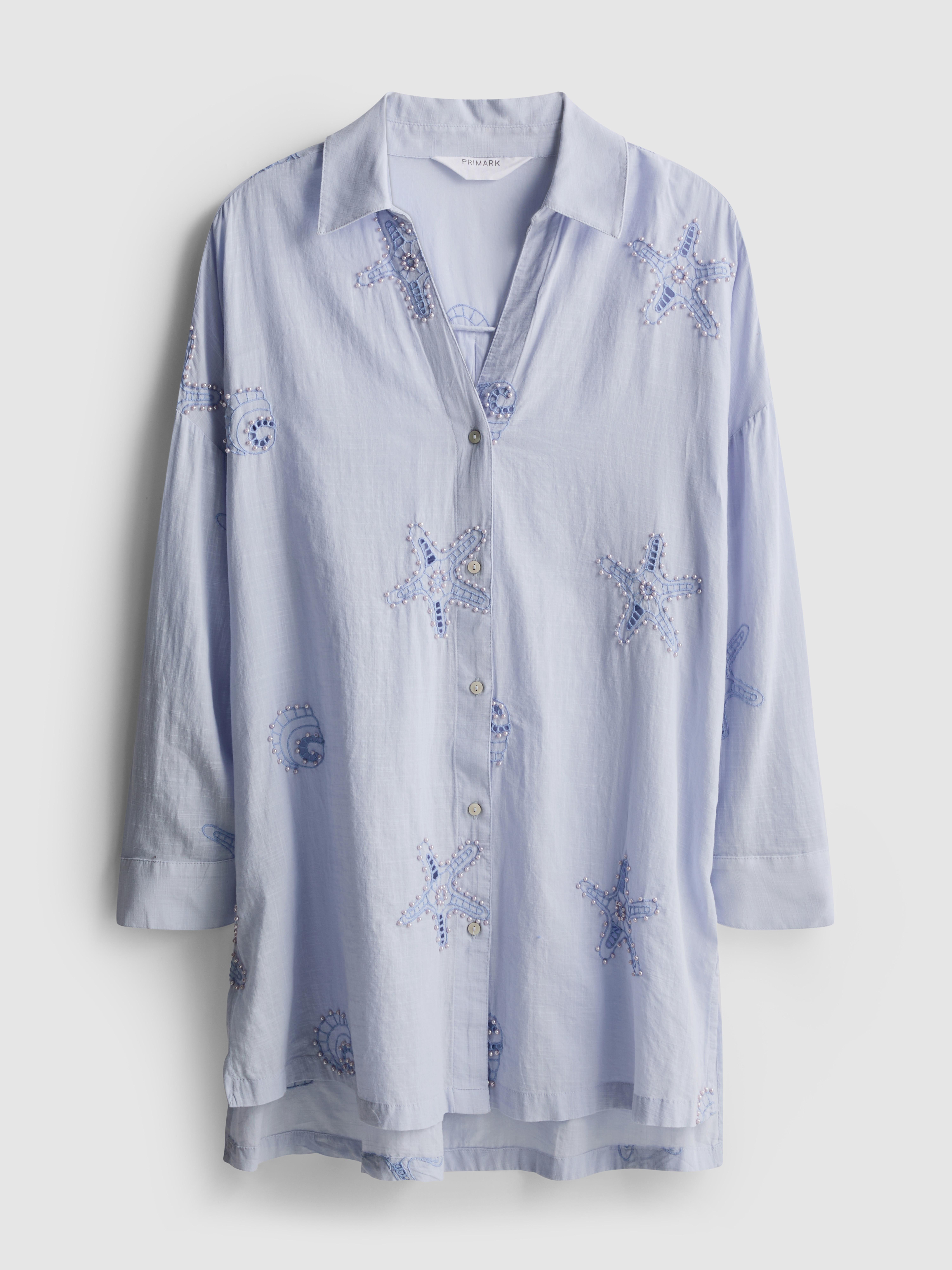 Cotton Pearl Detail Beach Shirt