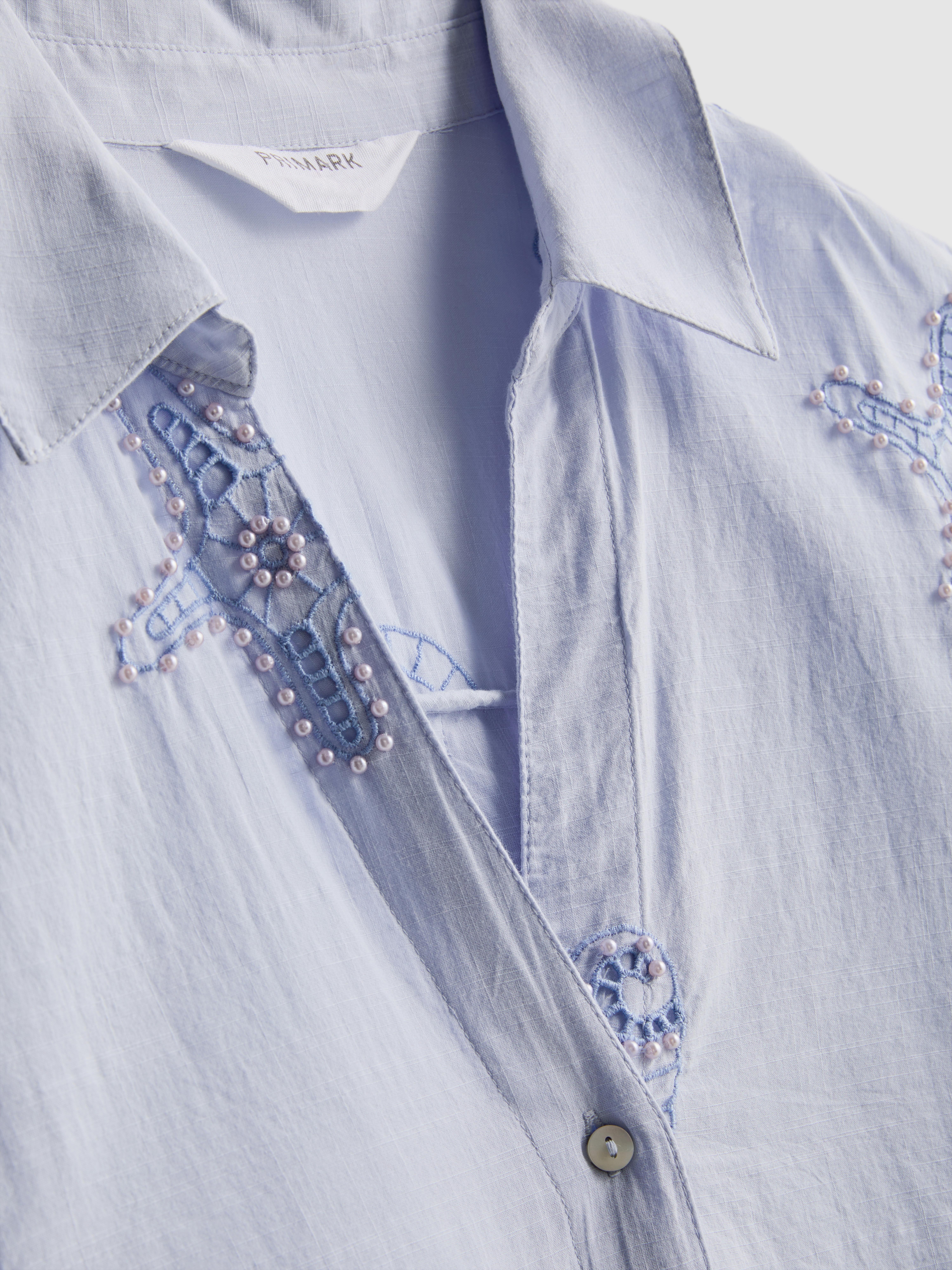 Cotton Pearl Detail Beach Shirt