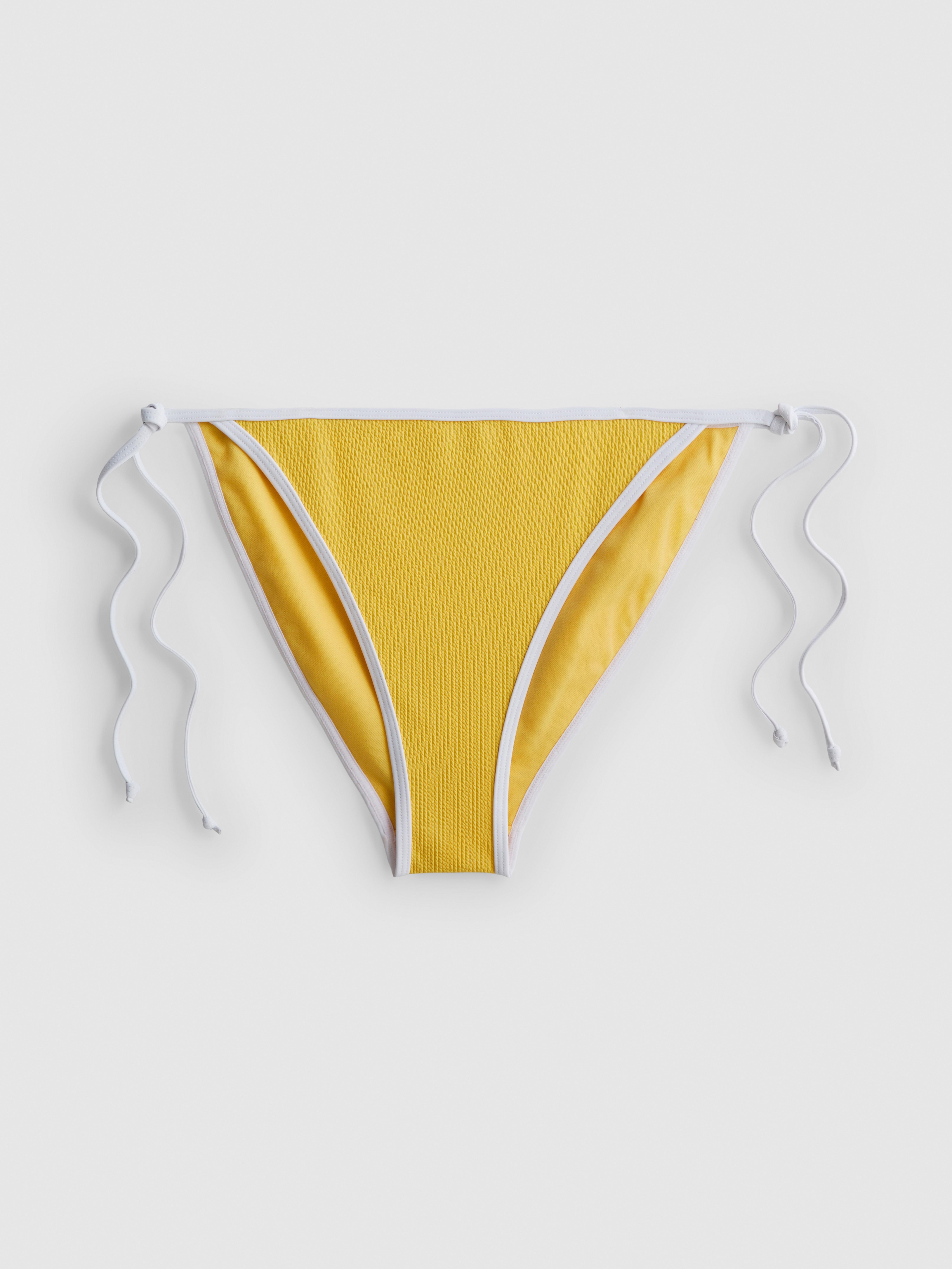 Crinkle Contrast Side Tie Bikini Bottoms