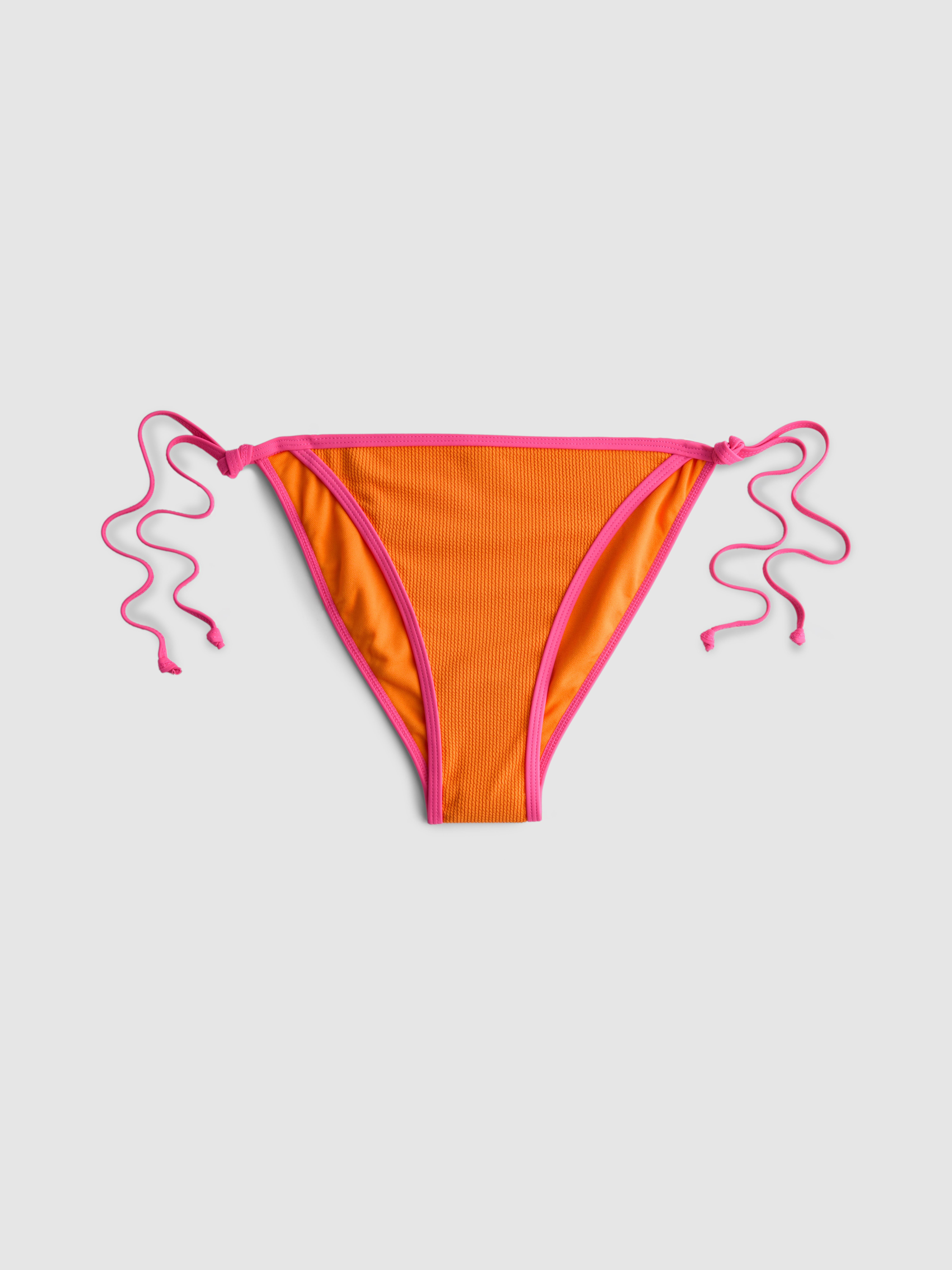 Crinkle Contrast Side Tie Bikini Bottoms Orange