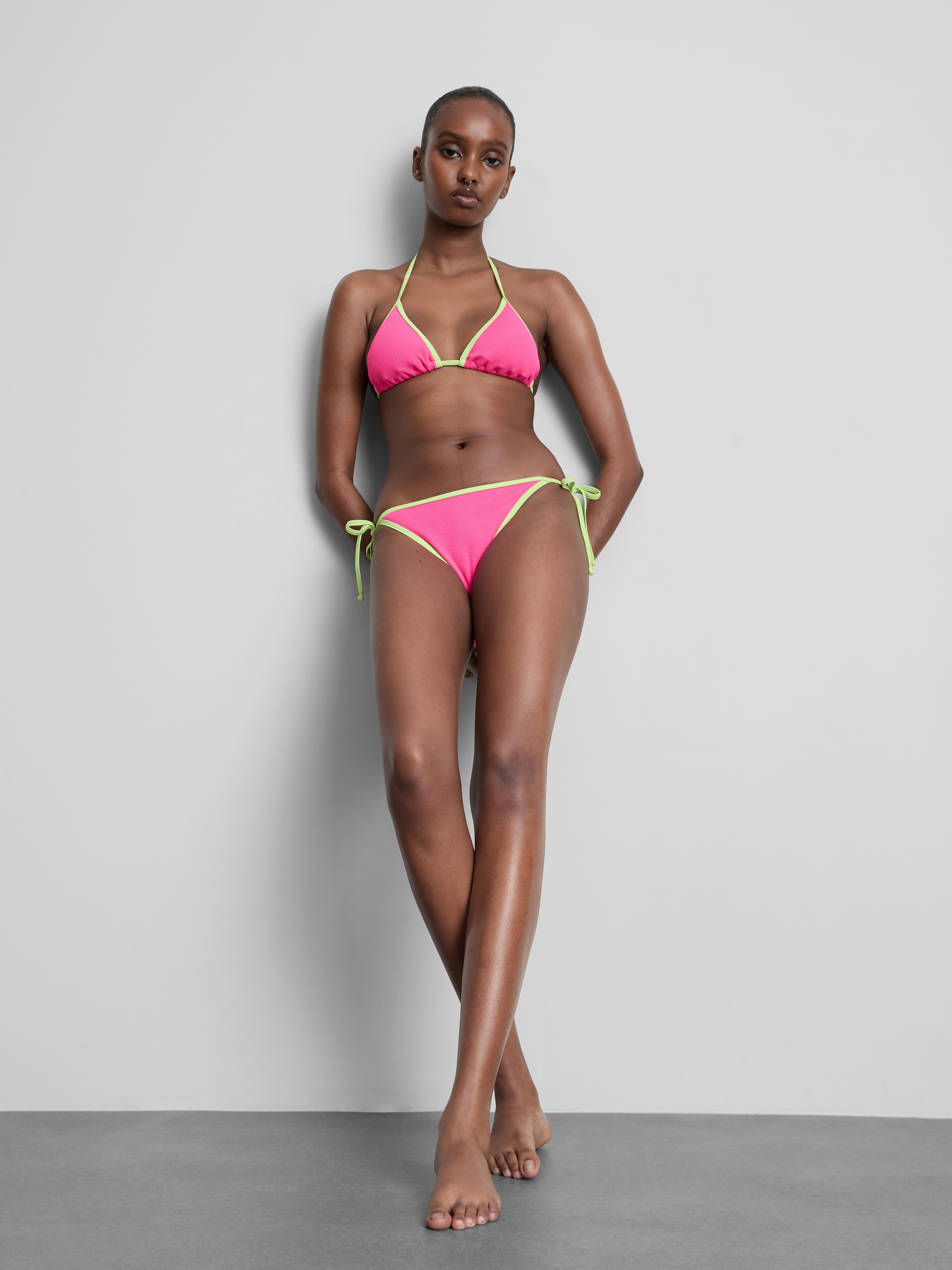 Crinkle Contrast Side Tie Bikini Bottoms