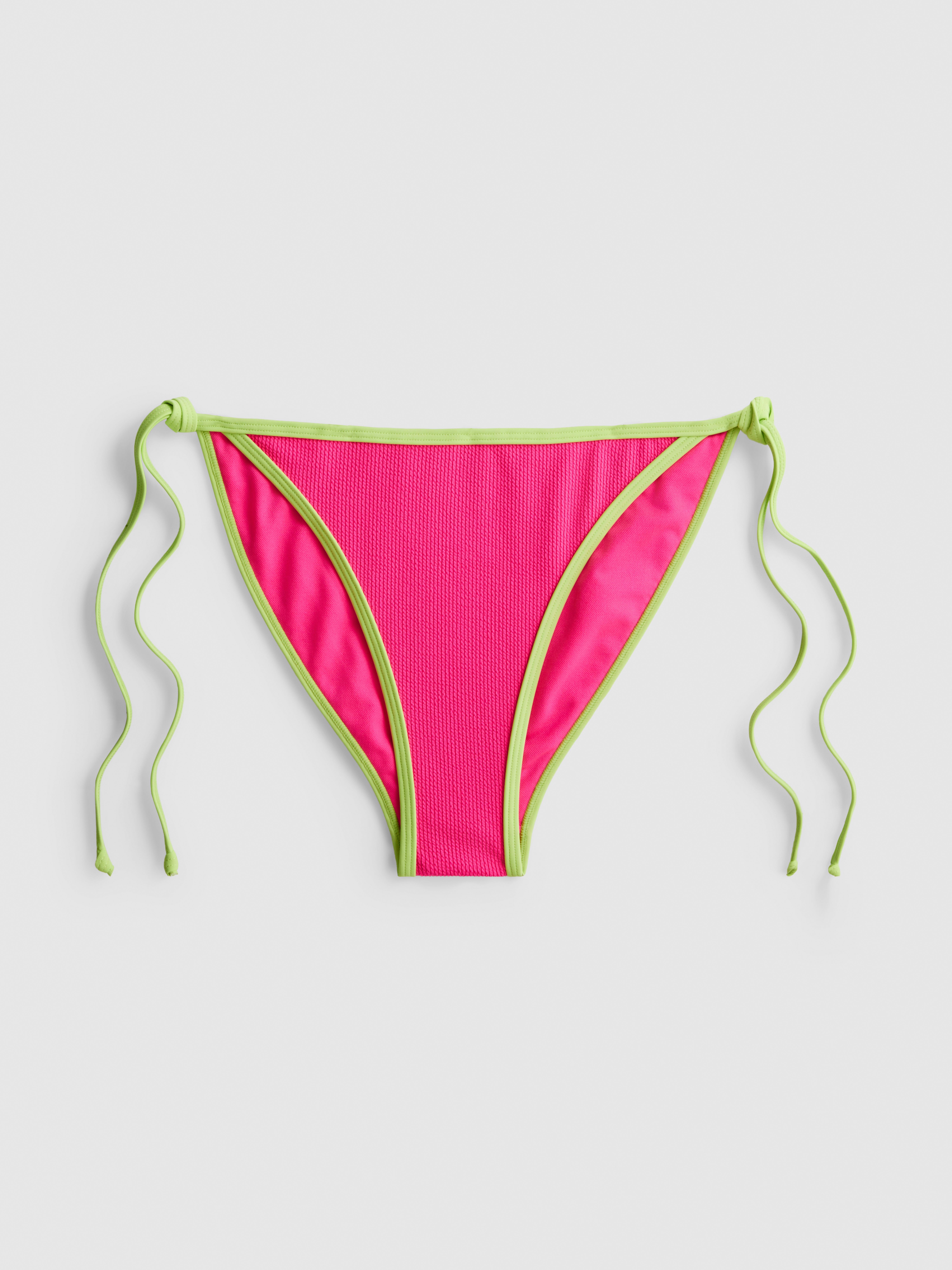 Crinkle Contrast Side Tie Bikini Bottoms