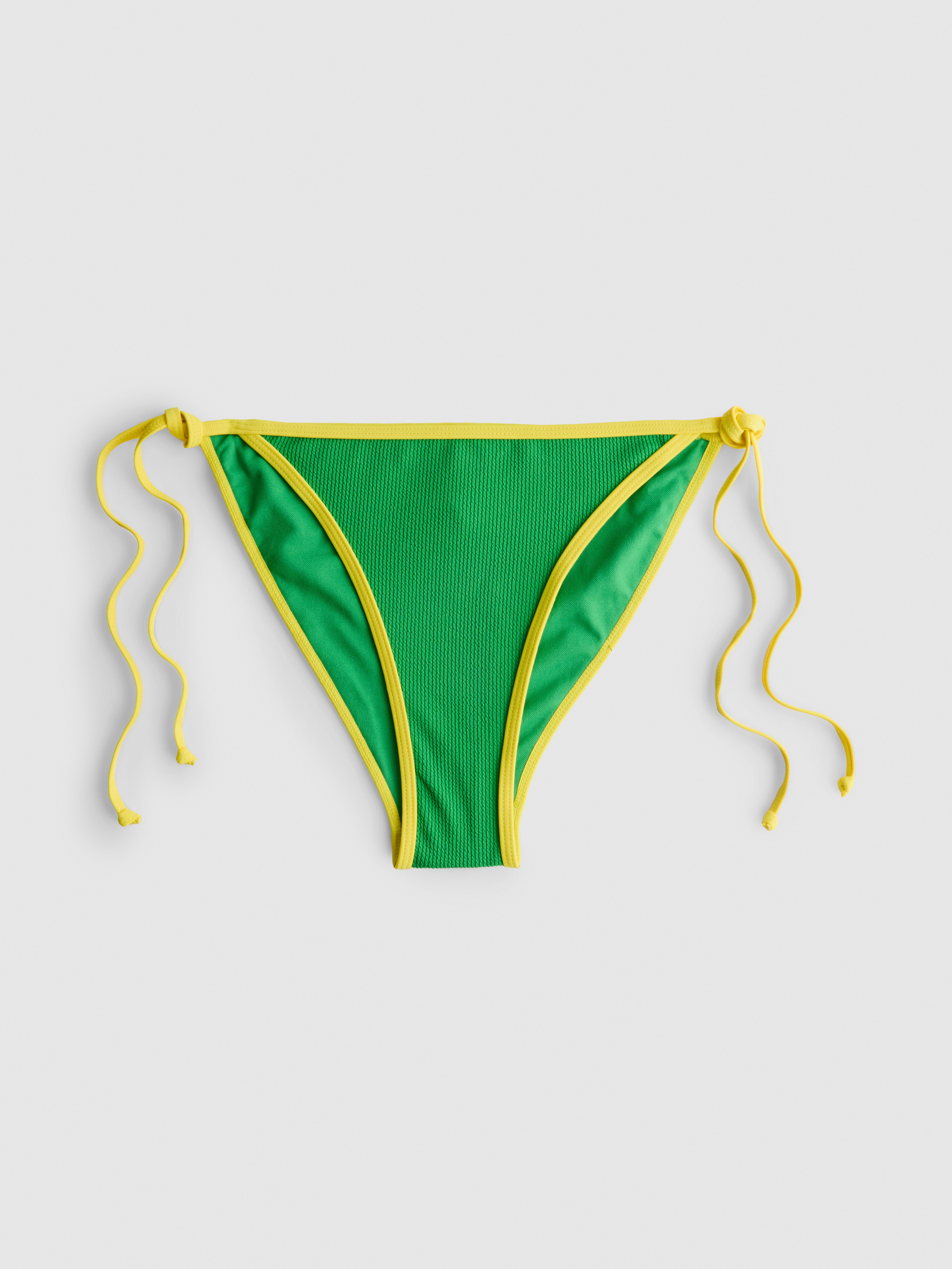 Crinkle Contrast Side Tie Bikini Bottoms Green