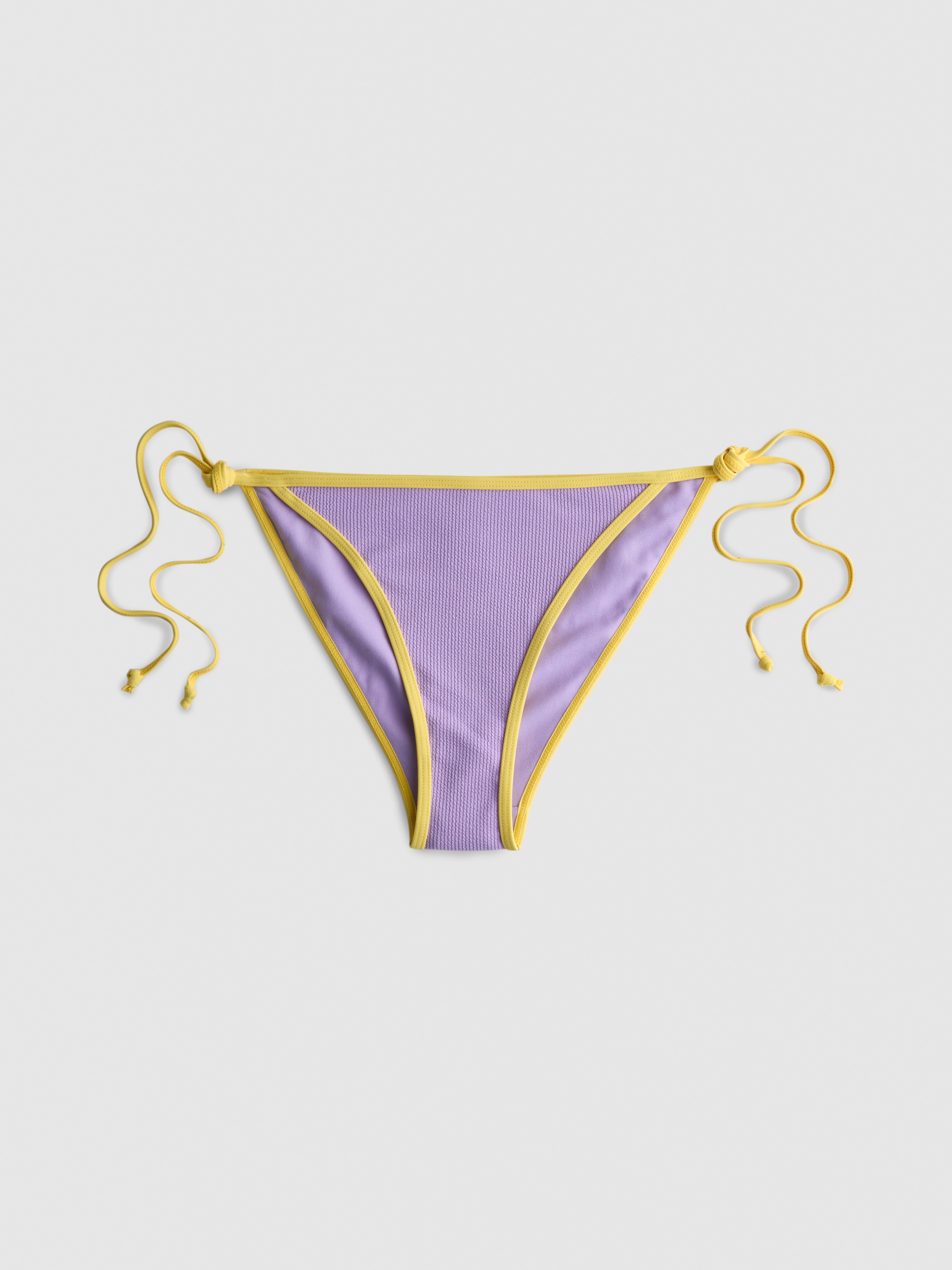 Crinkle Contrast Side Tie Bikini Bottoms Lilac