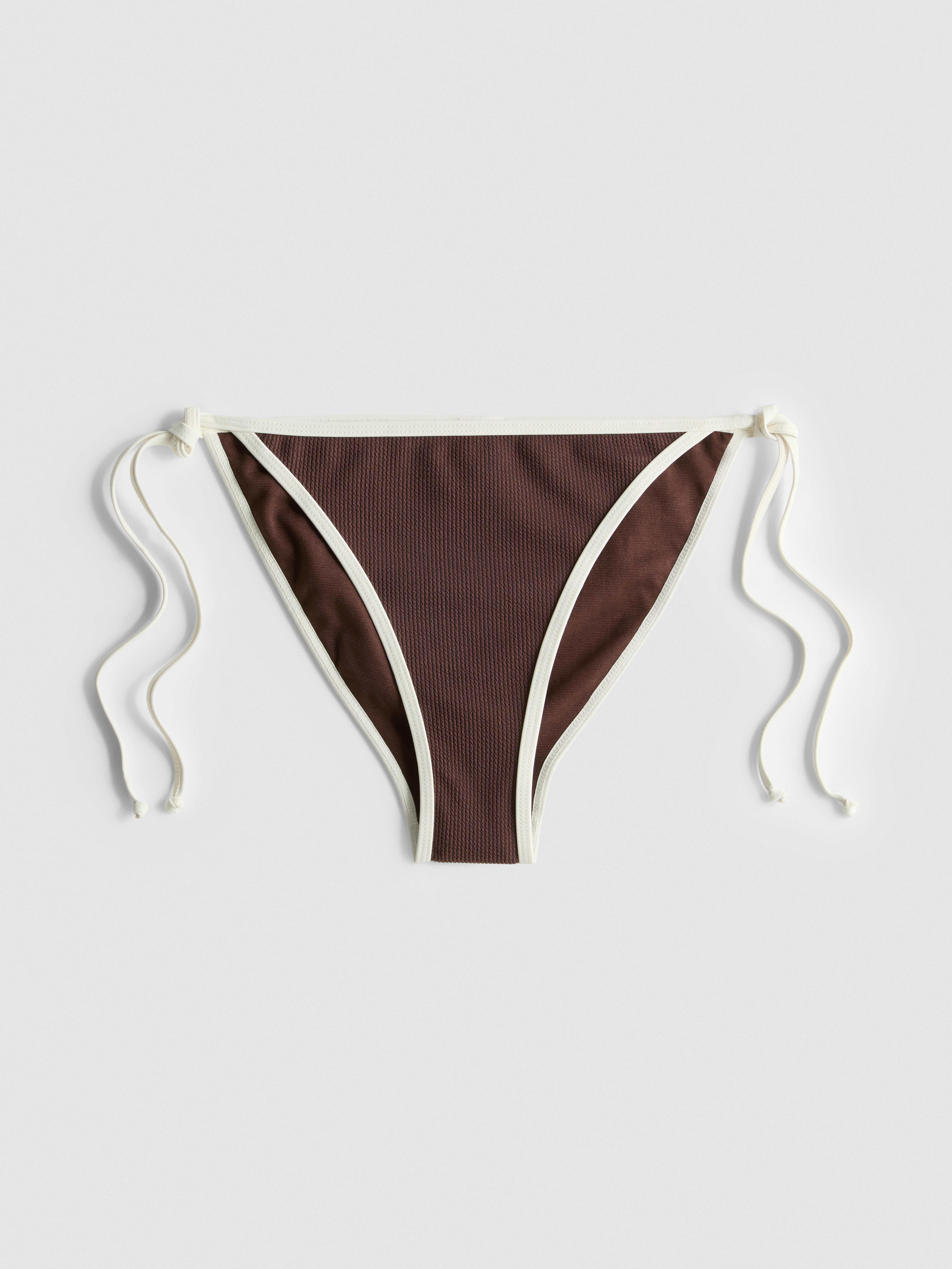 Crinkle Contrast Side Tie Bikini Bottoms