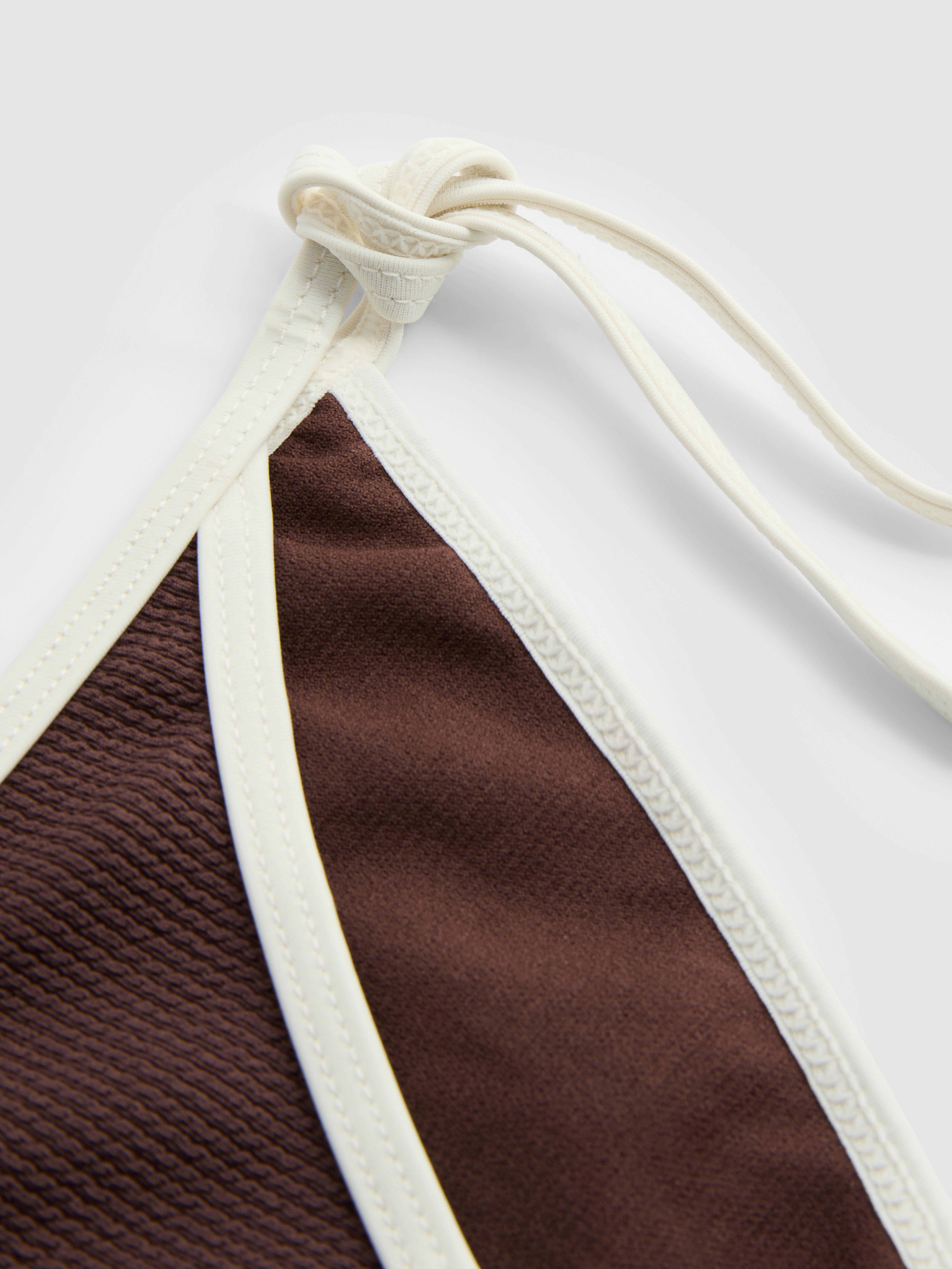 Crinkle Contrast Side Tie Bikini Bottoms