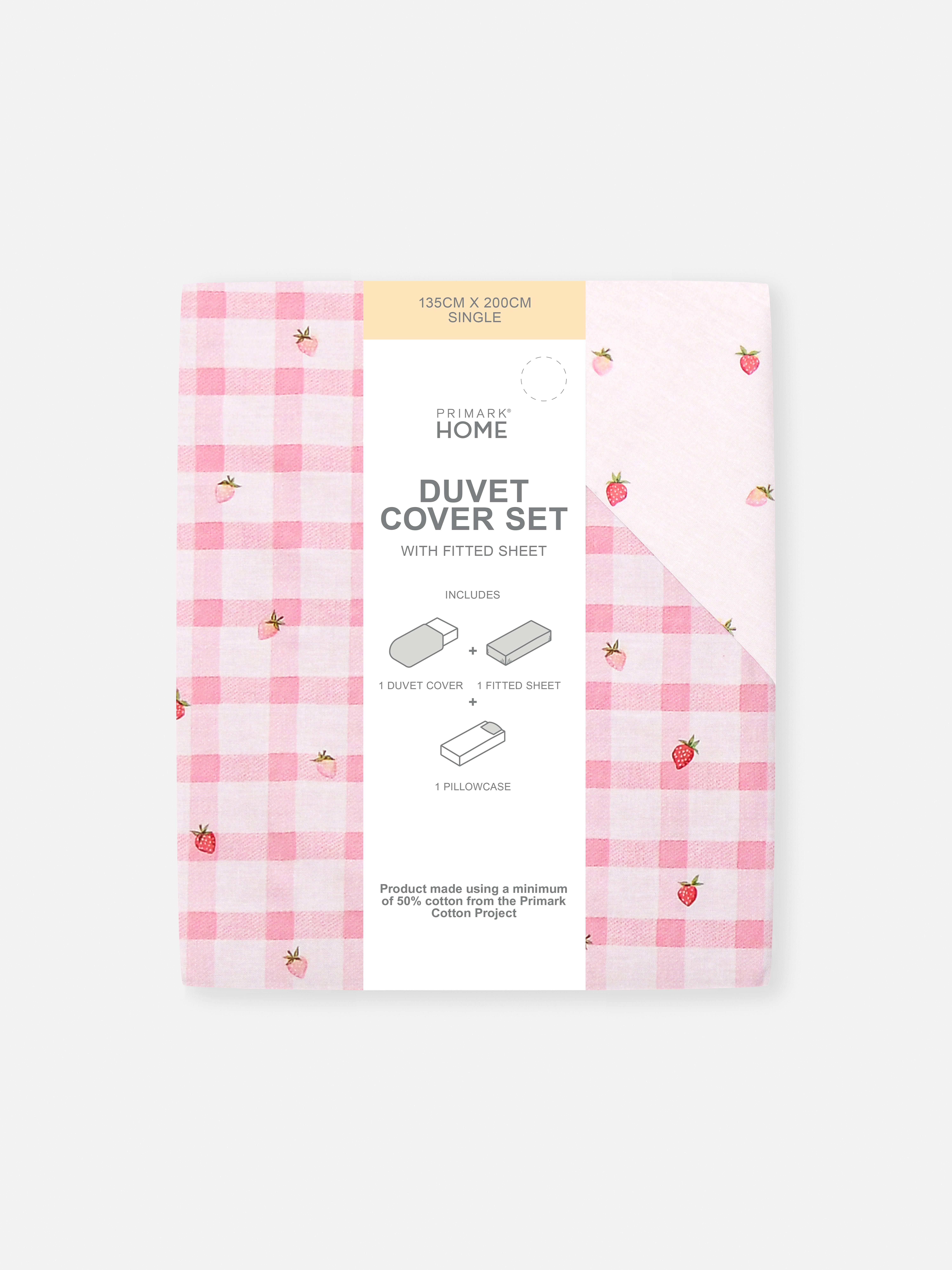 Gingham Strawberry Single Duvet Cover Set