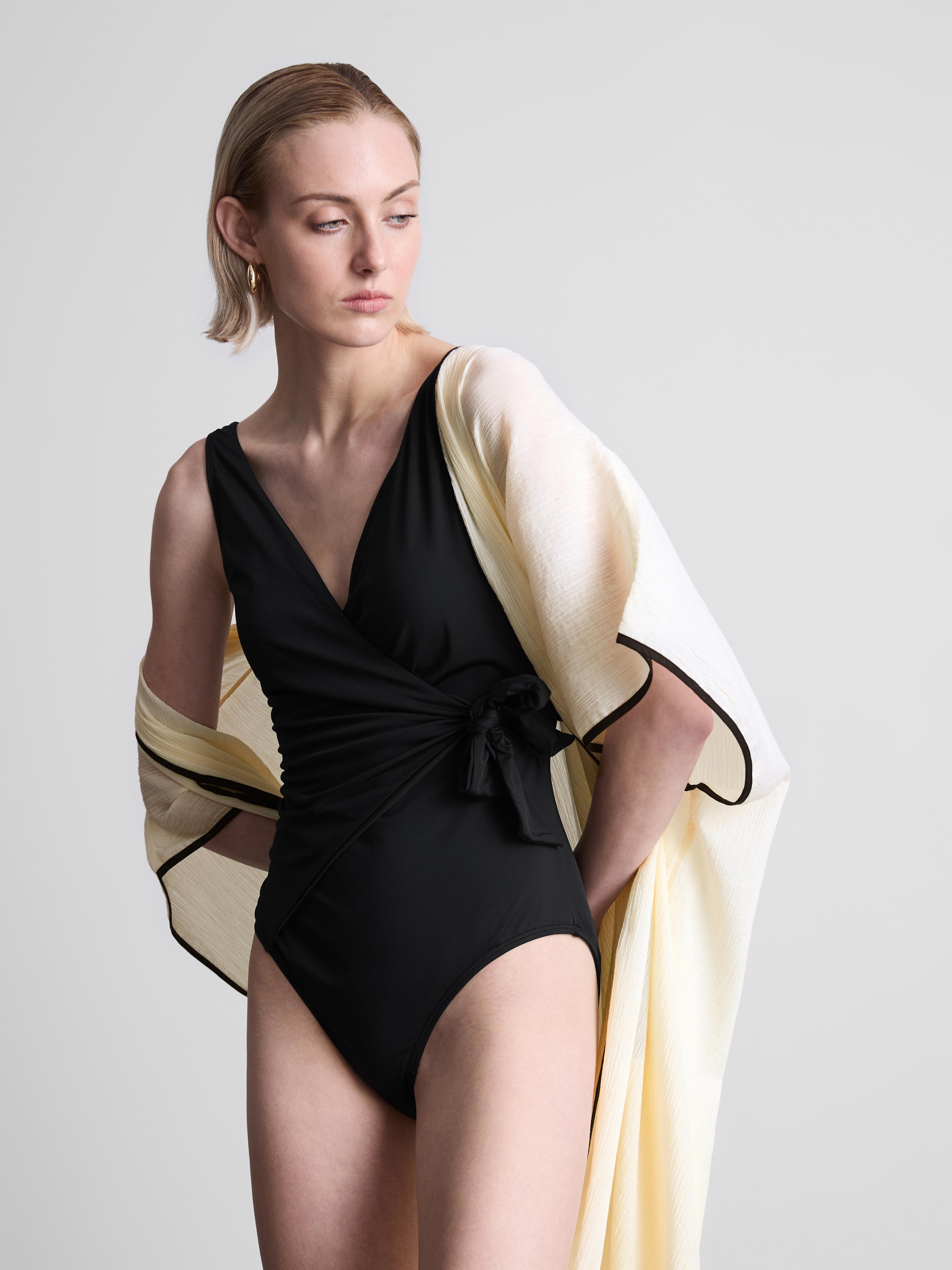 Women's Black Wrap Body-Control Swimsuit