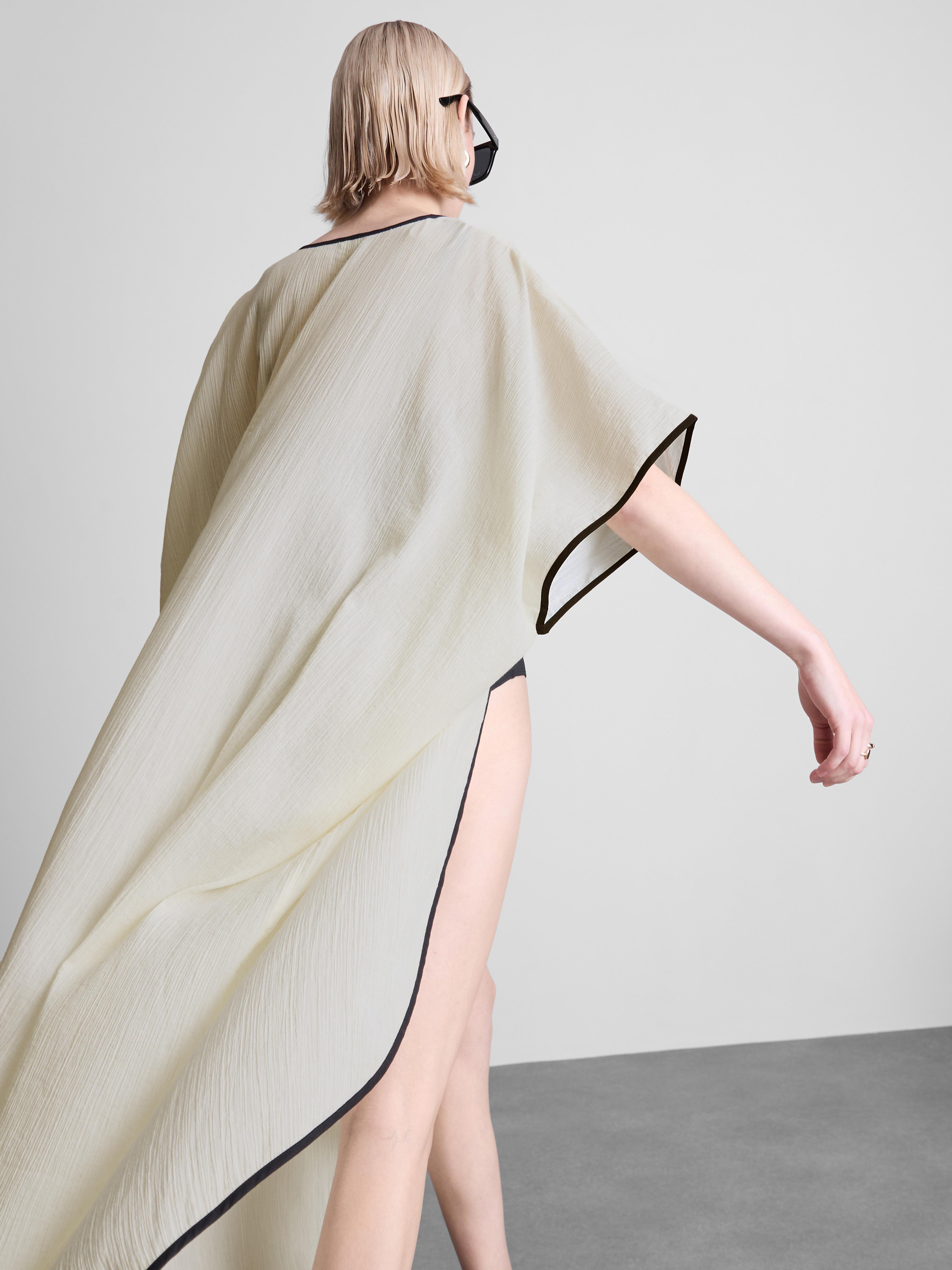 Women's Cream Sheer Contrast Beach Kimono