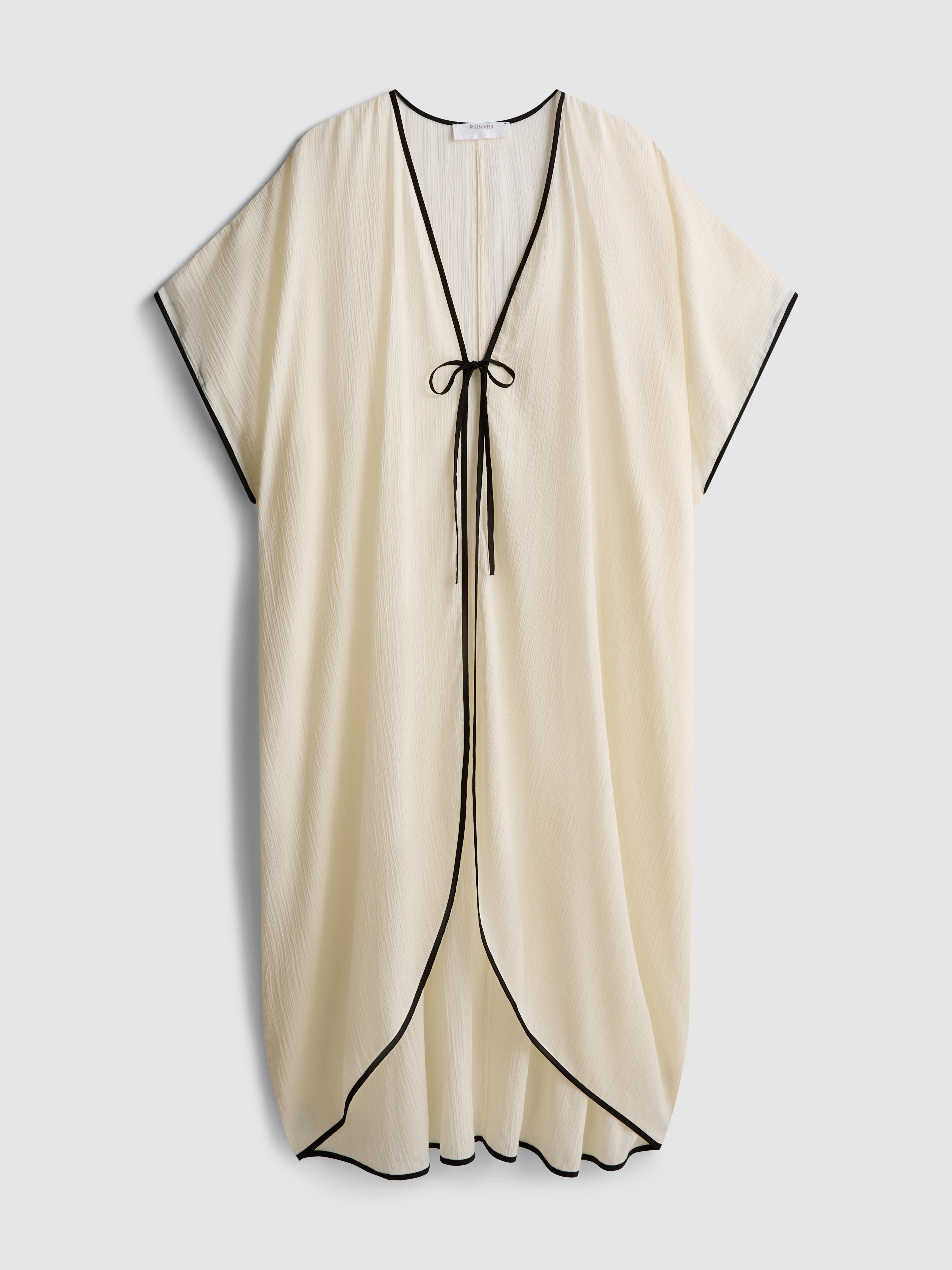 Women's Cream Sheer Contrast Beach Kimono