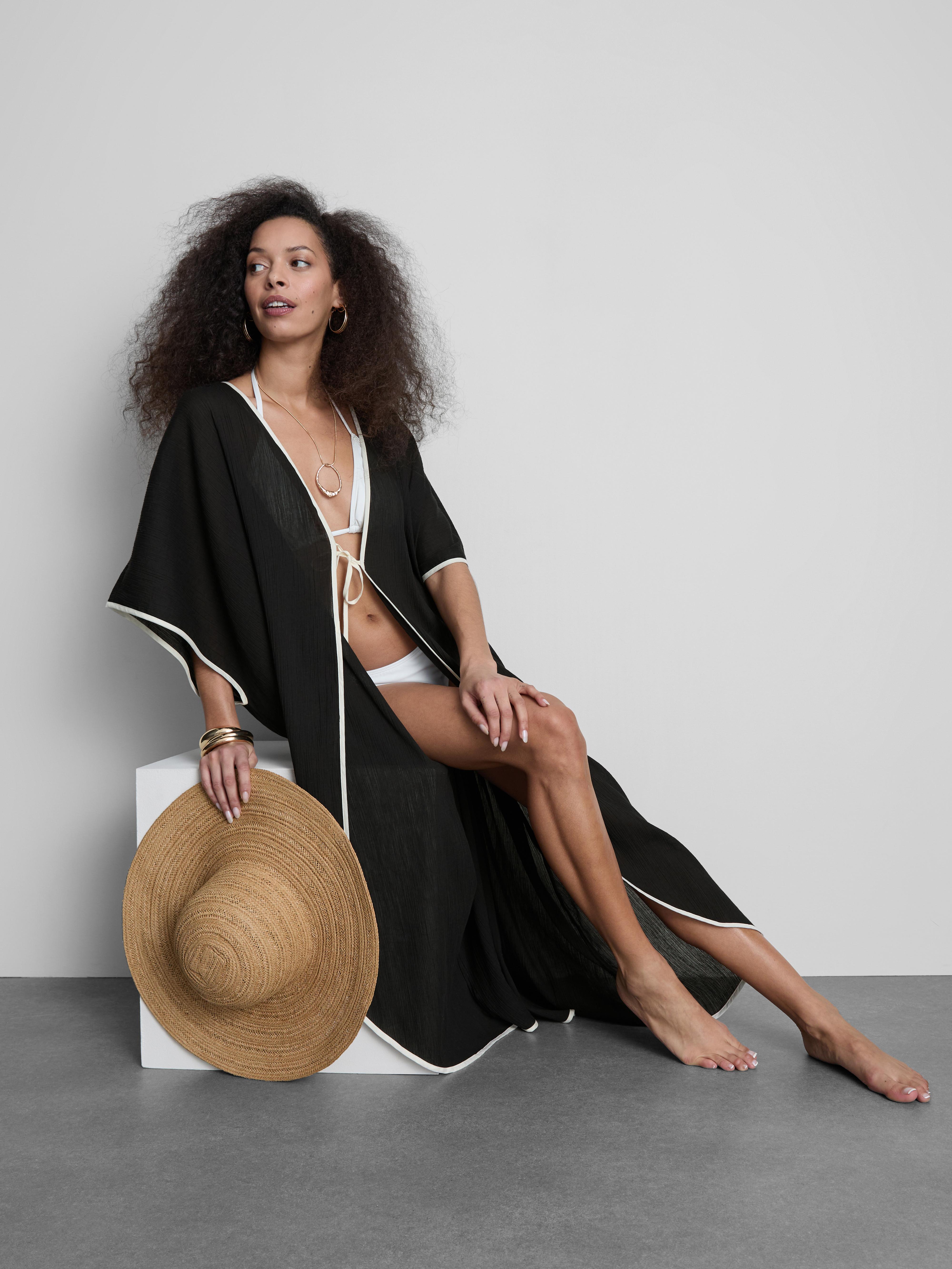 Sheer Contrast Beach Kimono