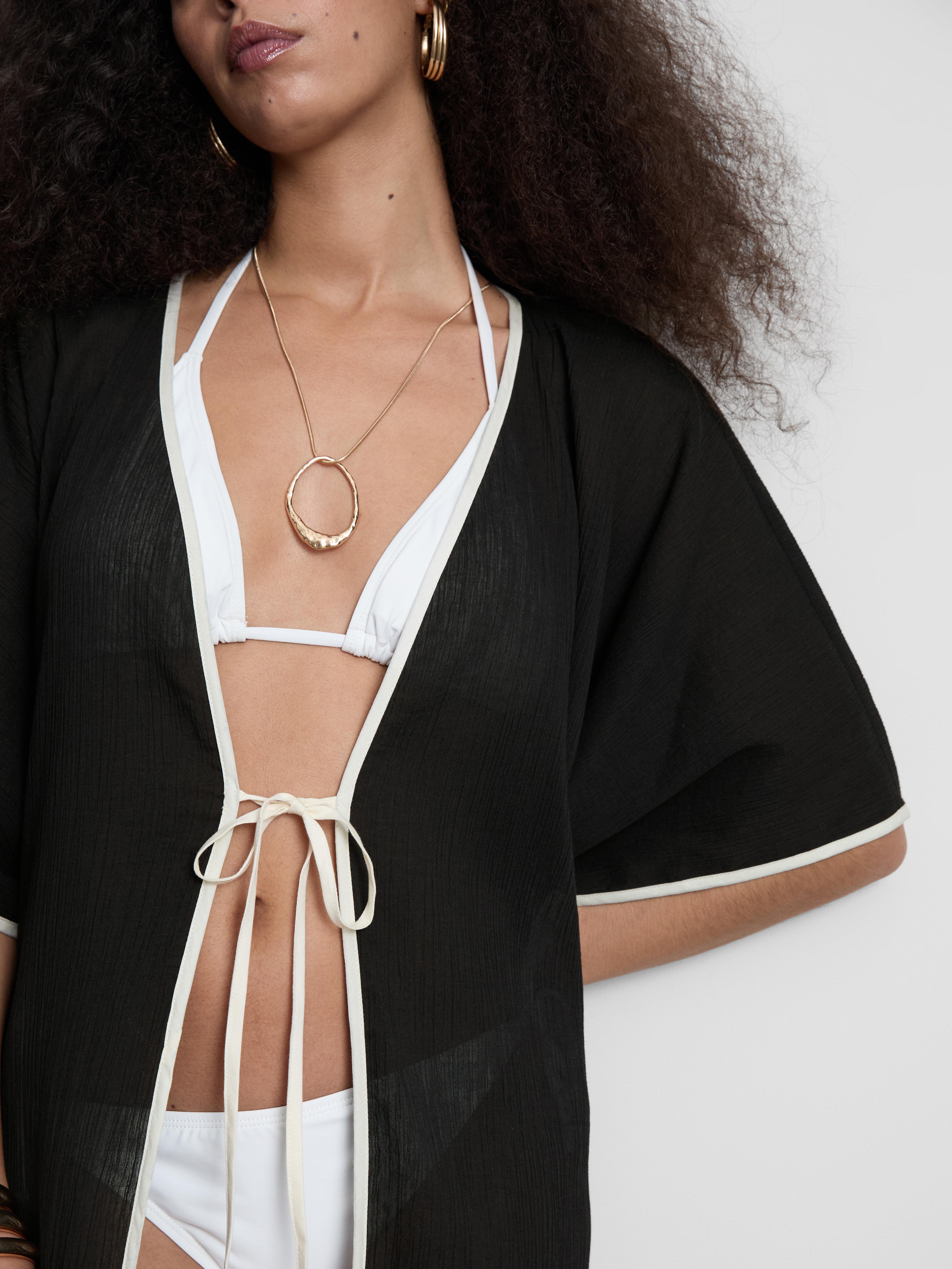 Sheer Contrast Beach Kimono