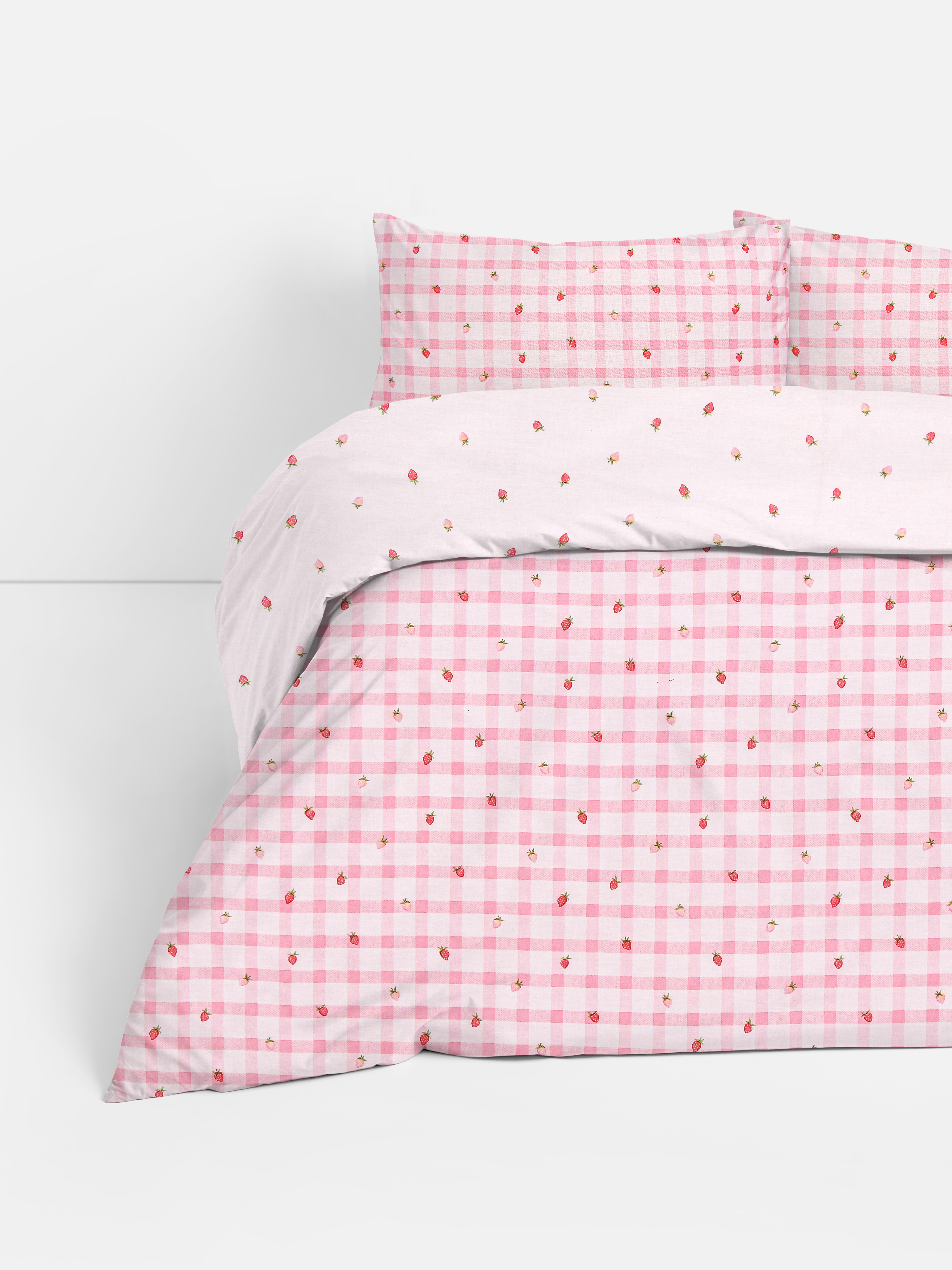 Conjunto roupa cama casal guingão morango