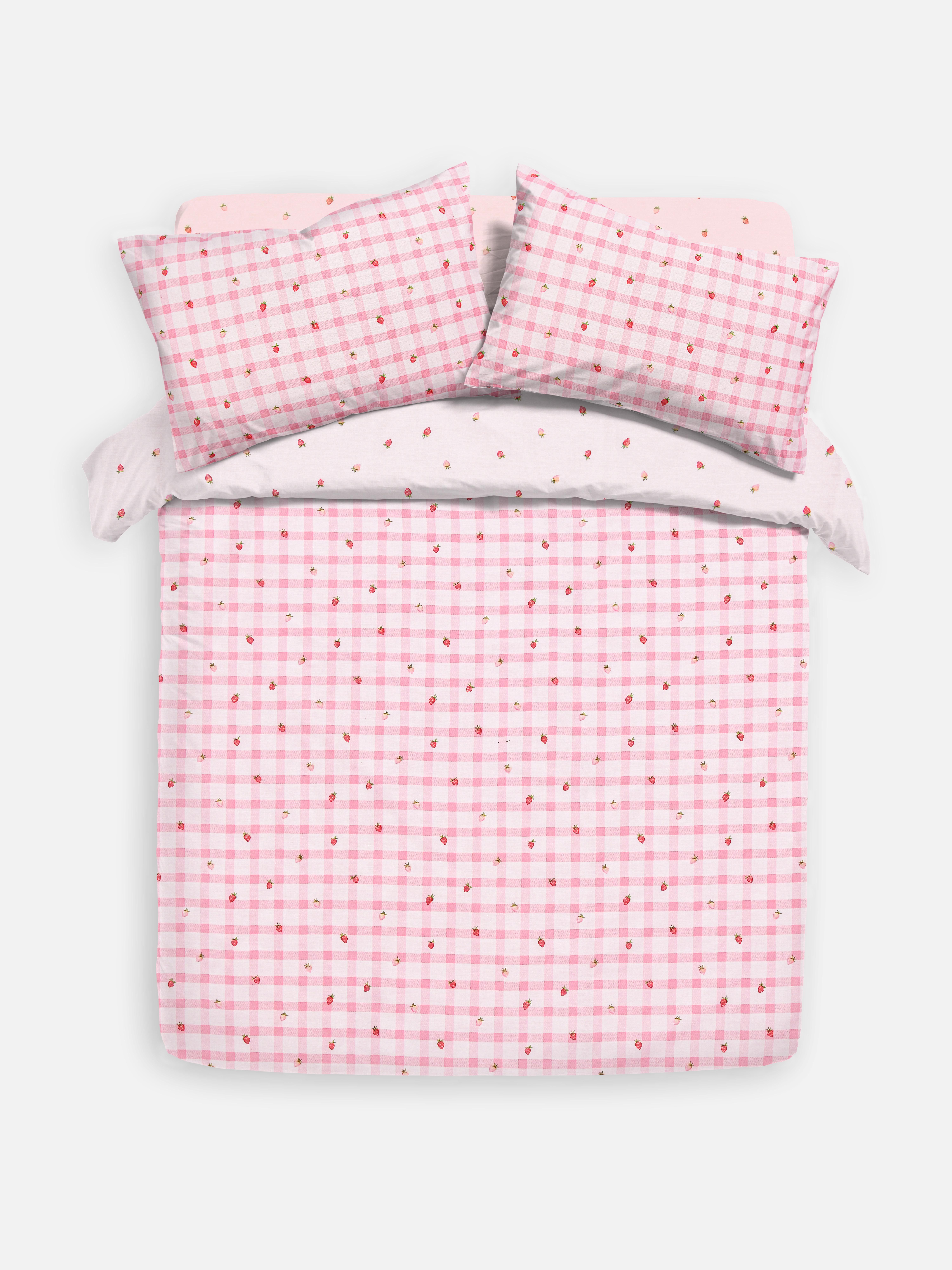 Conjunto roupa cama casal guingão morango