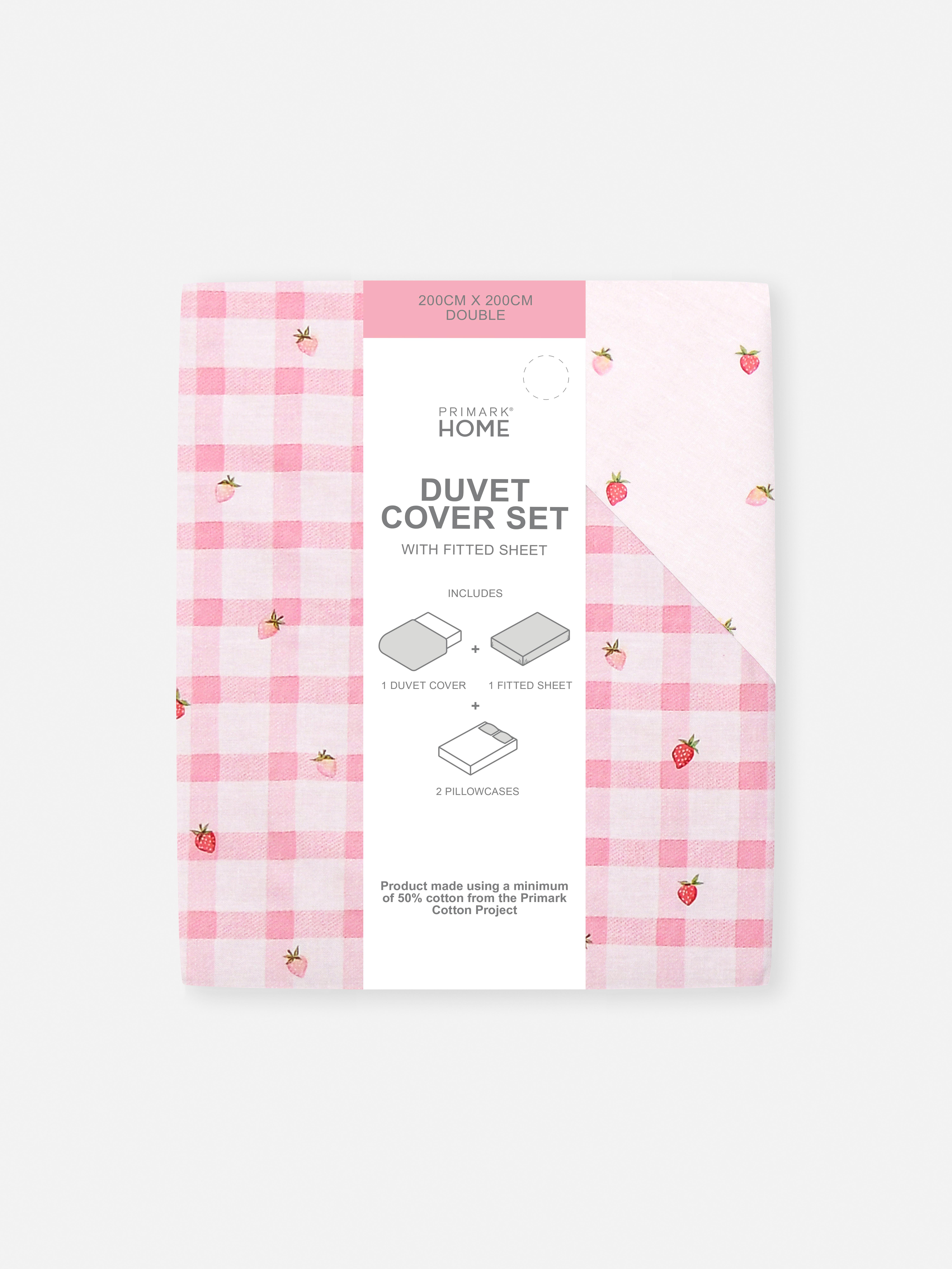 Conjunto roupa cama casal guingão morango