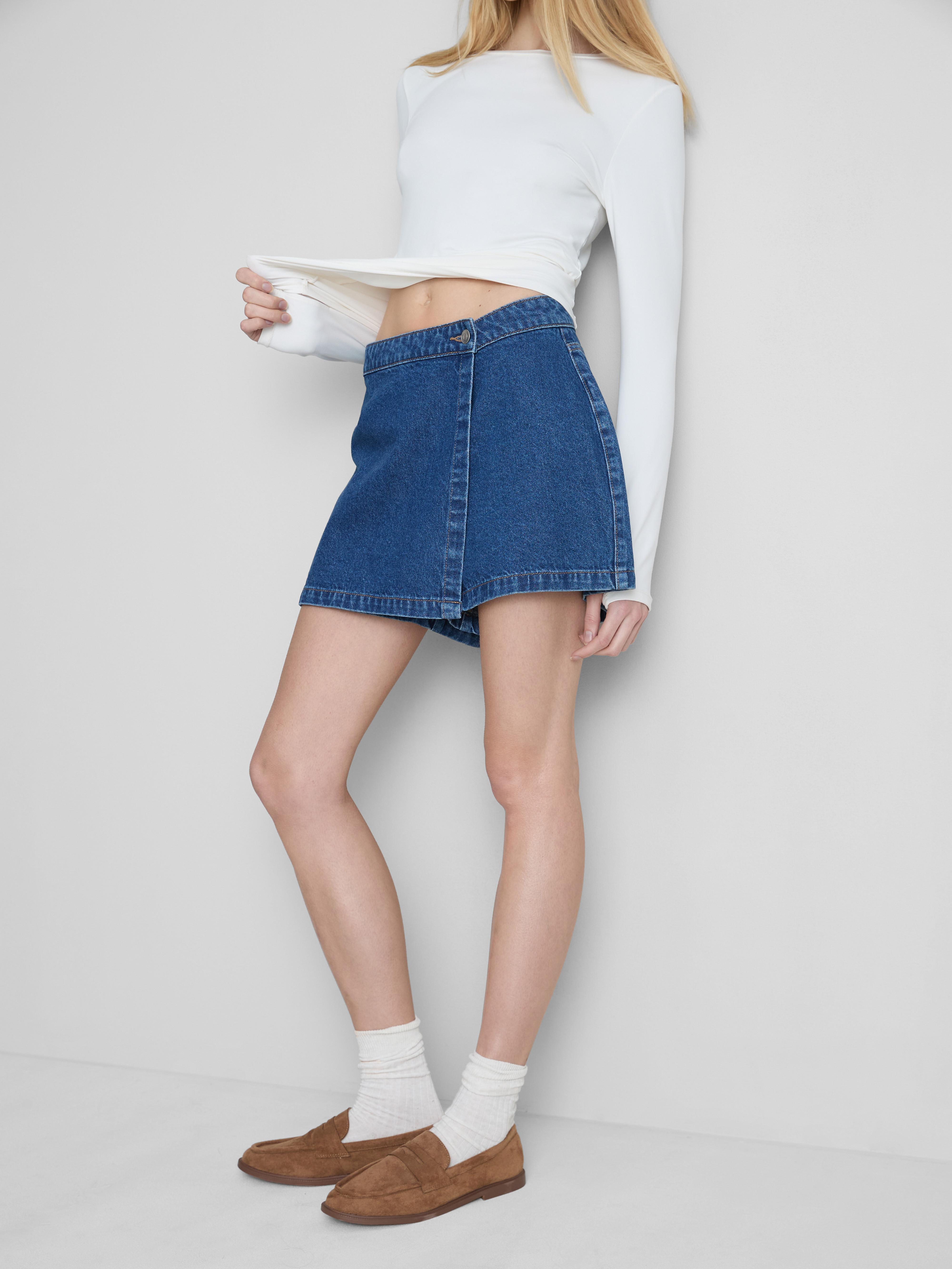 Cotton Denim High Waisted Skort