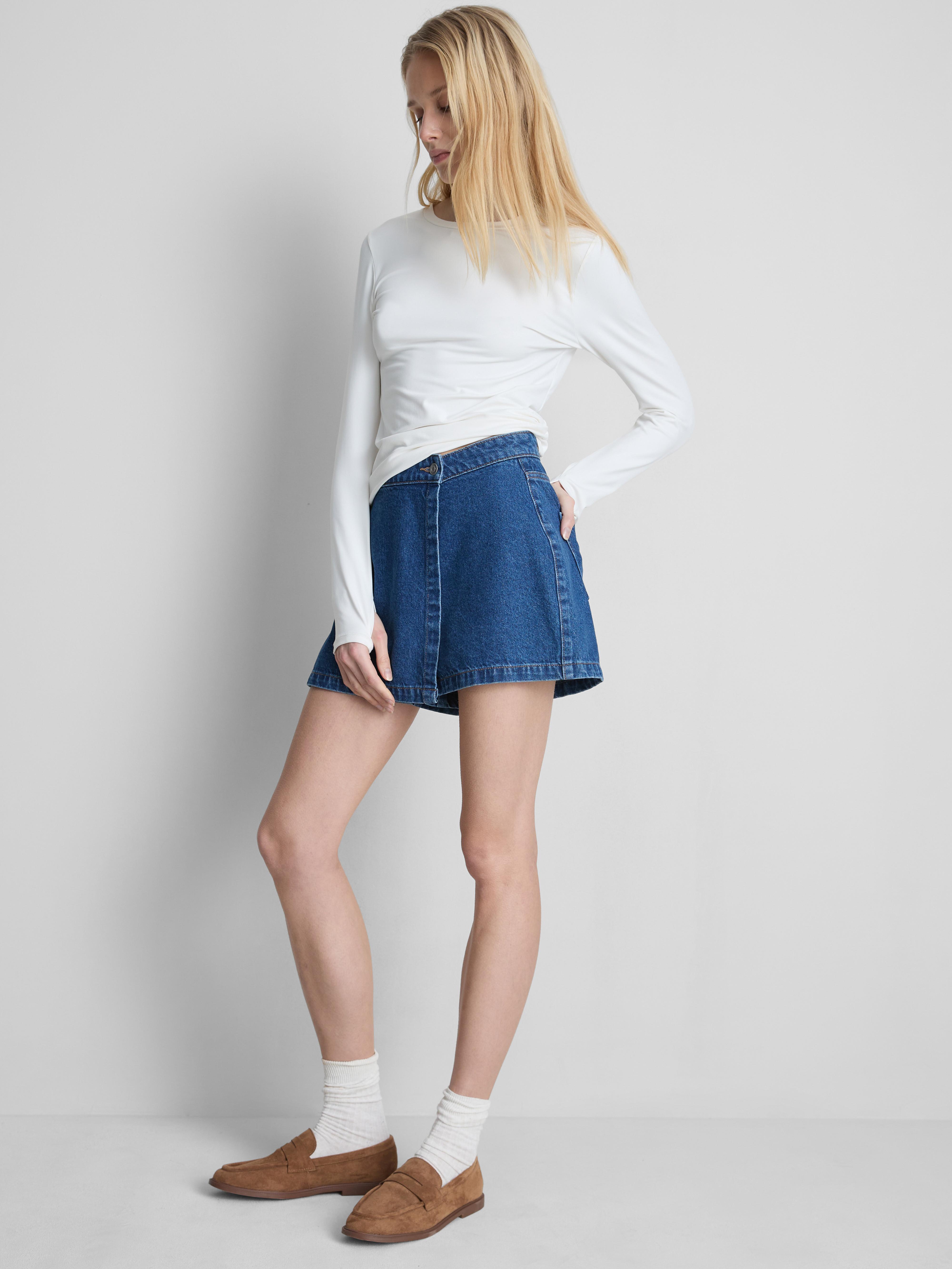 Cotton Denim High Waisted Skort