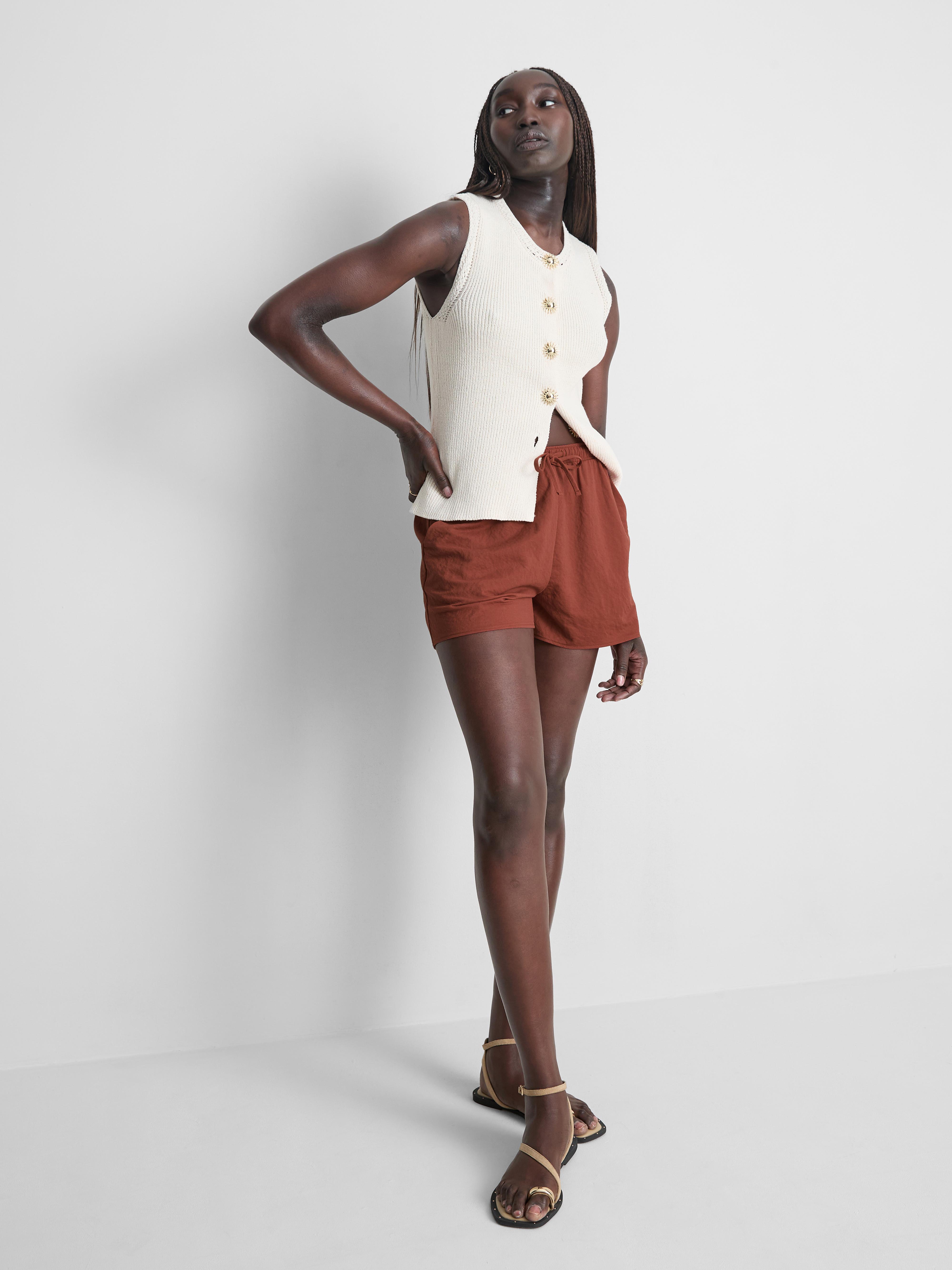 Pantaloncini strutturati con elastico Terracotta