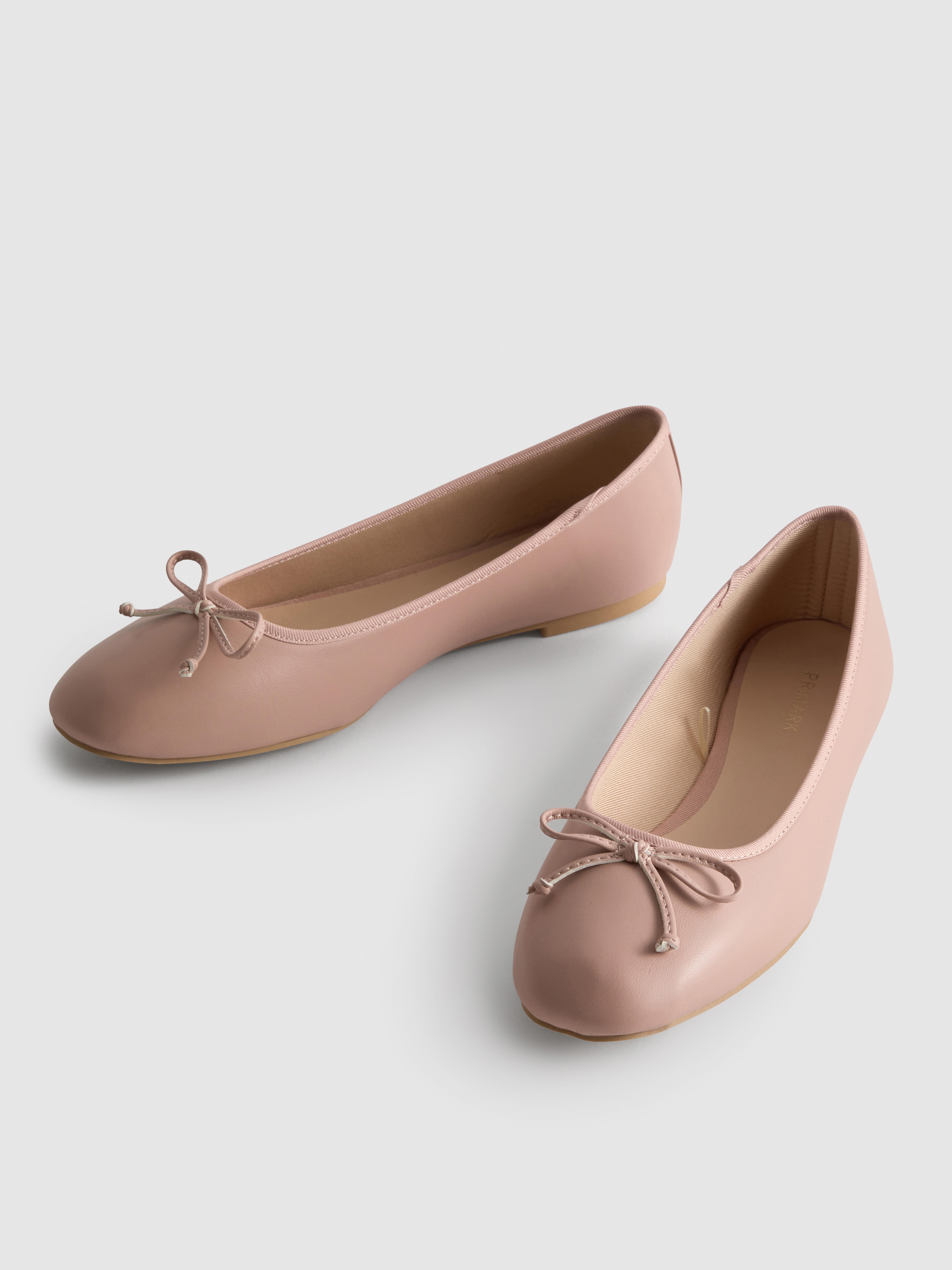 Faux Leather Bow Detail Ballerina Flats