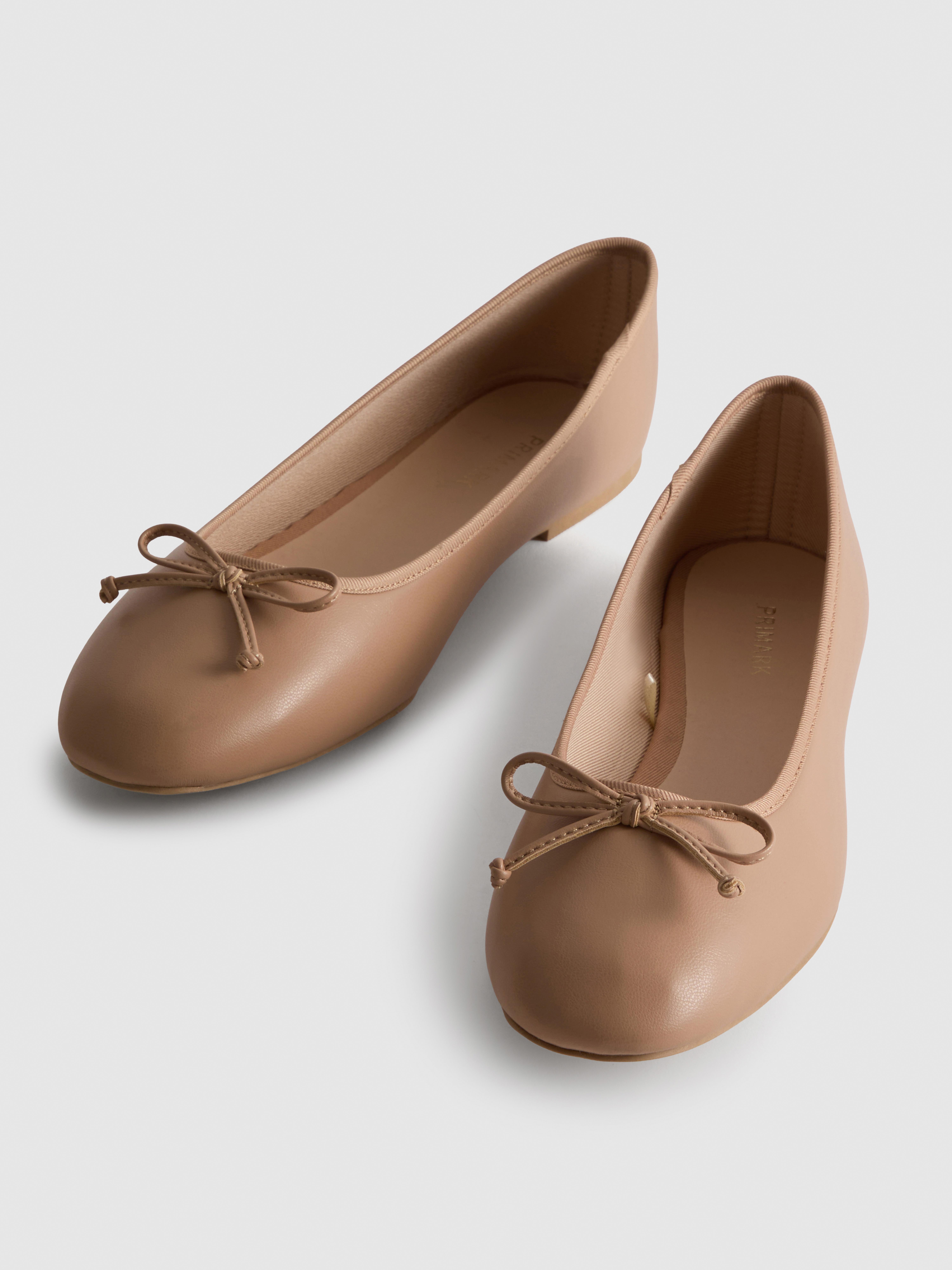 Faux Leather Bow Detail Ballerina Flats