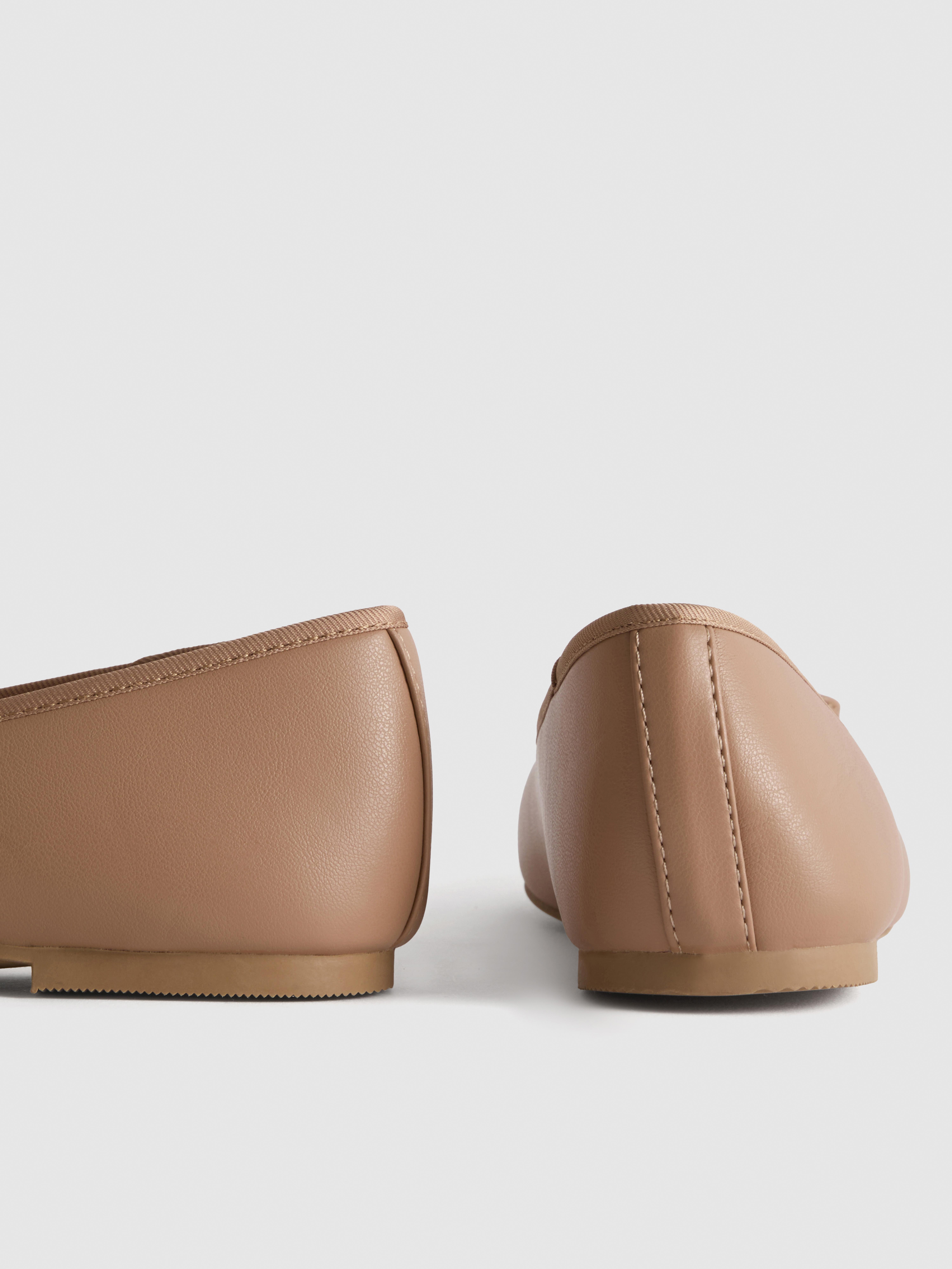 Faux Leather Bow Detail Ballerina Flats
