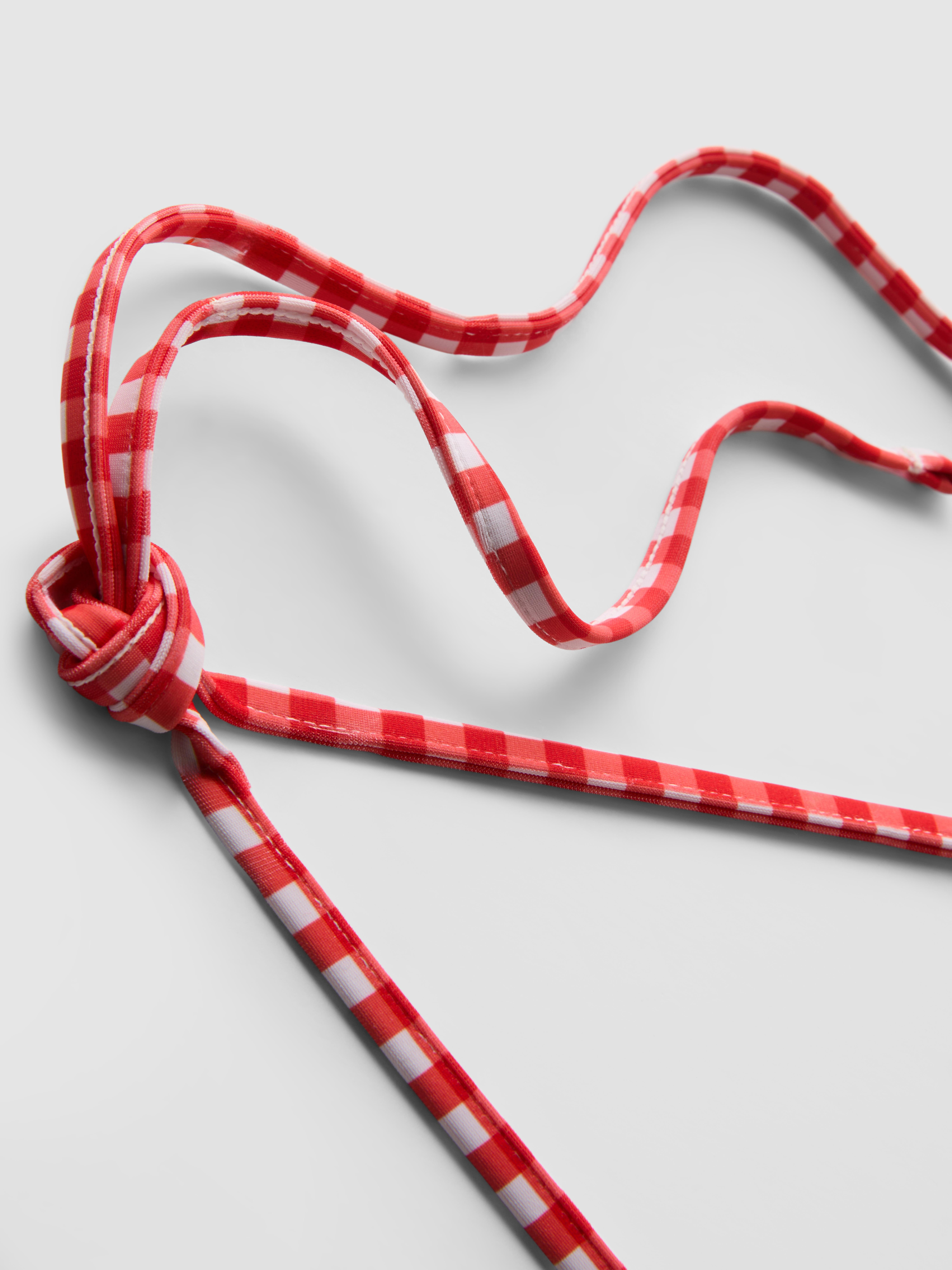 Women's White Heart-Print Gingham Triangle Bikini Top