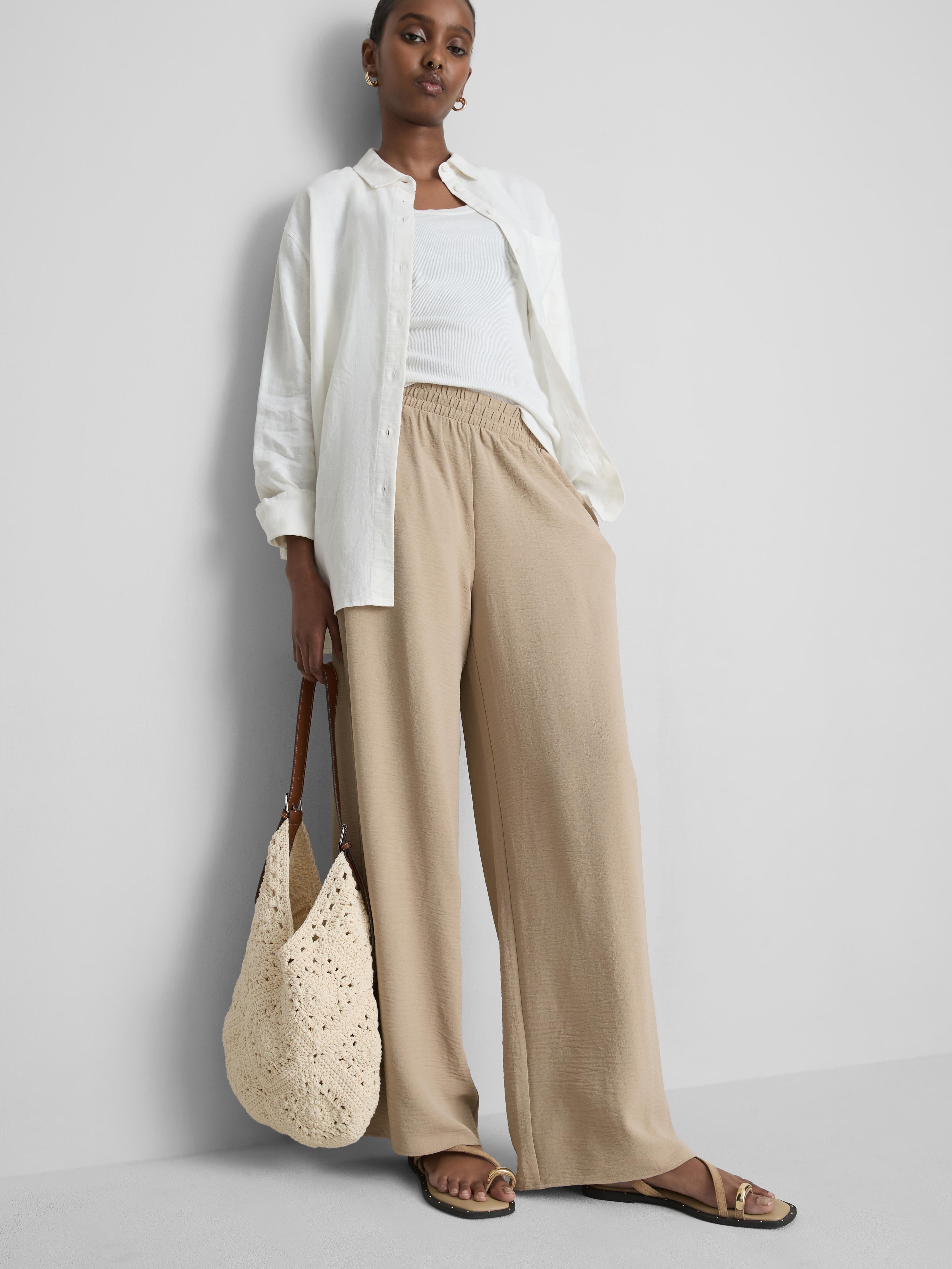 Elastic Waist Wide-Leg Pants