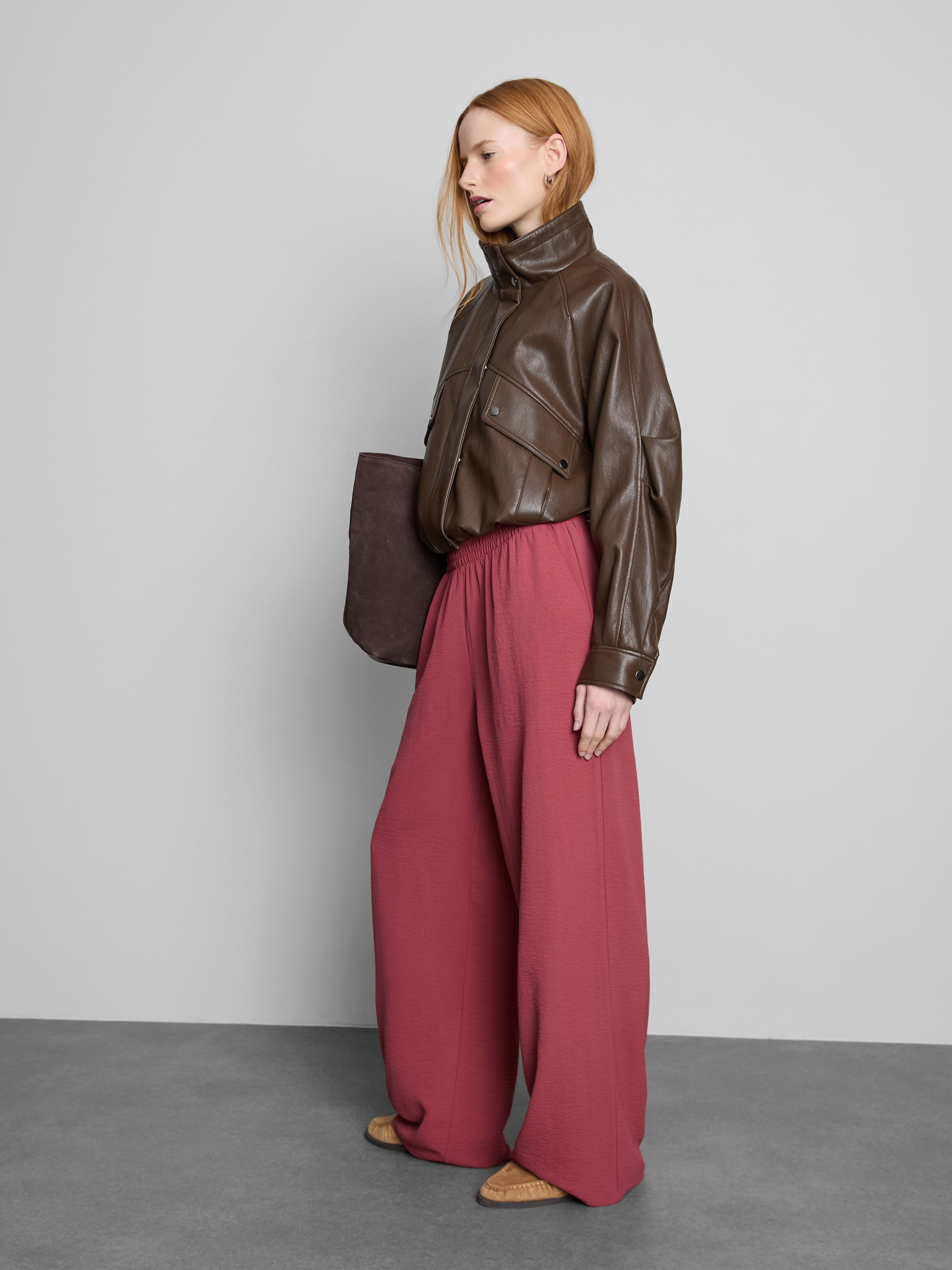 Pantalones de pernera ancha con cintura elástica Rojo oscuro