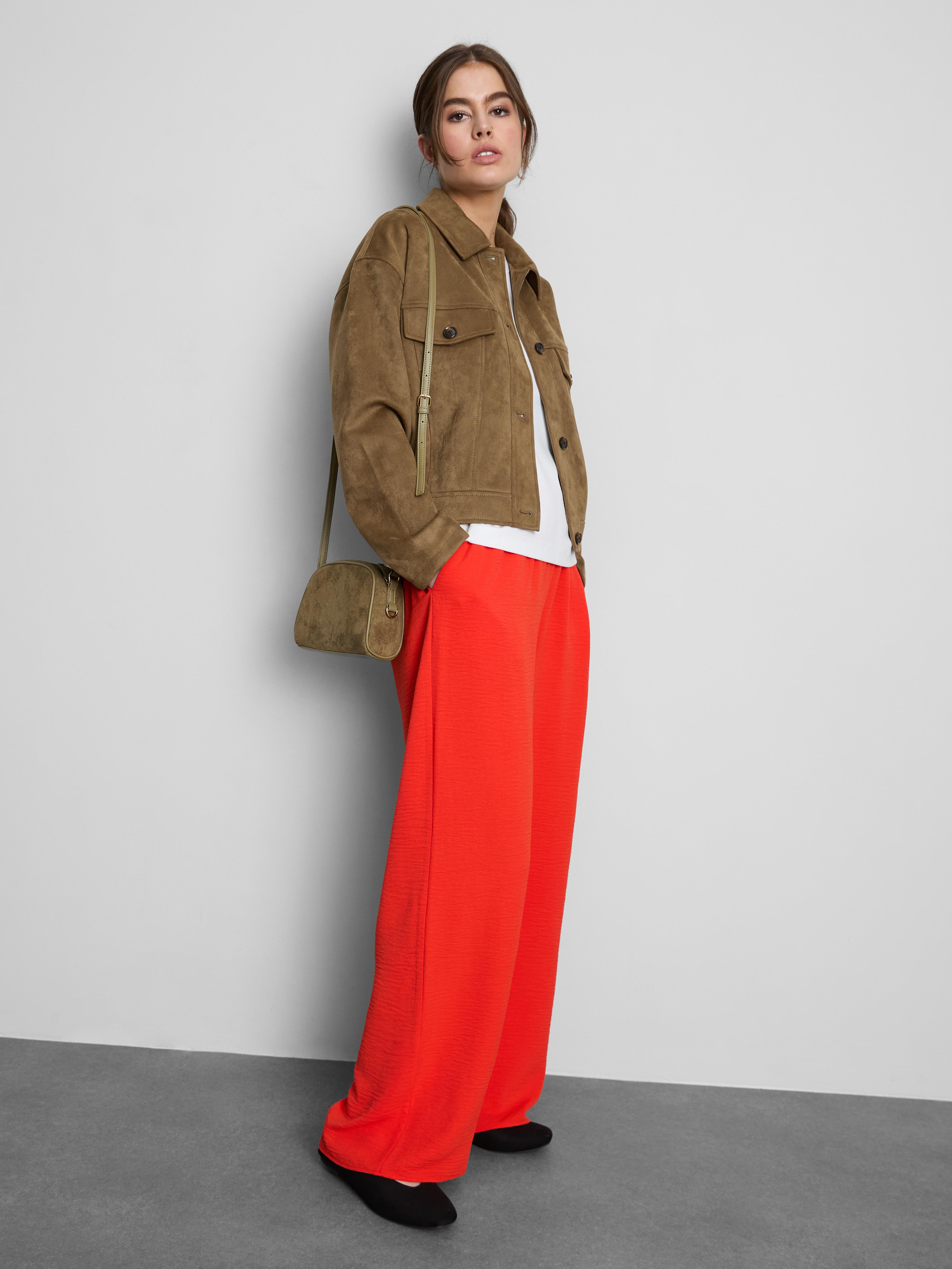 Pantalones de pernera ancha con cintura elástica Rojo