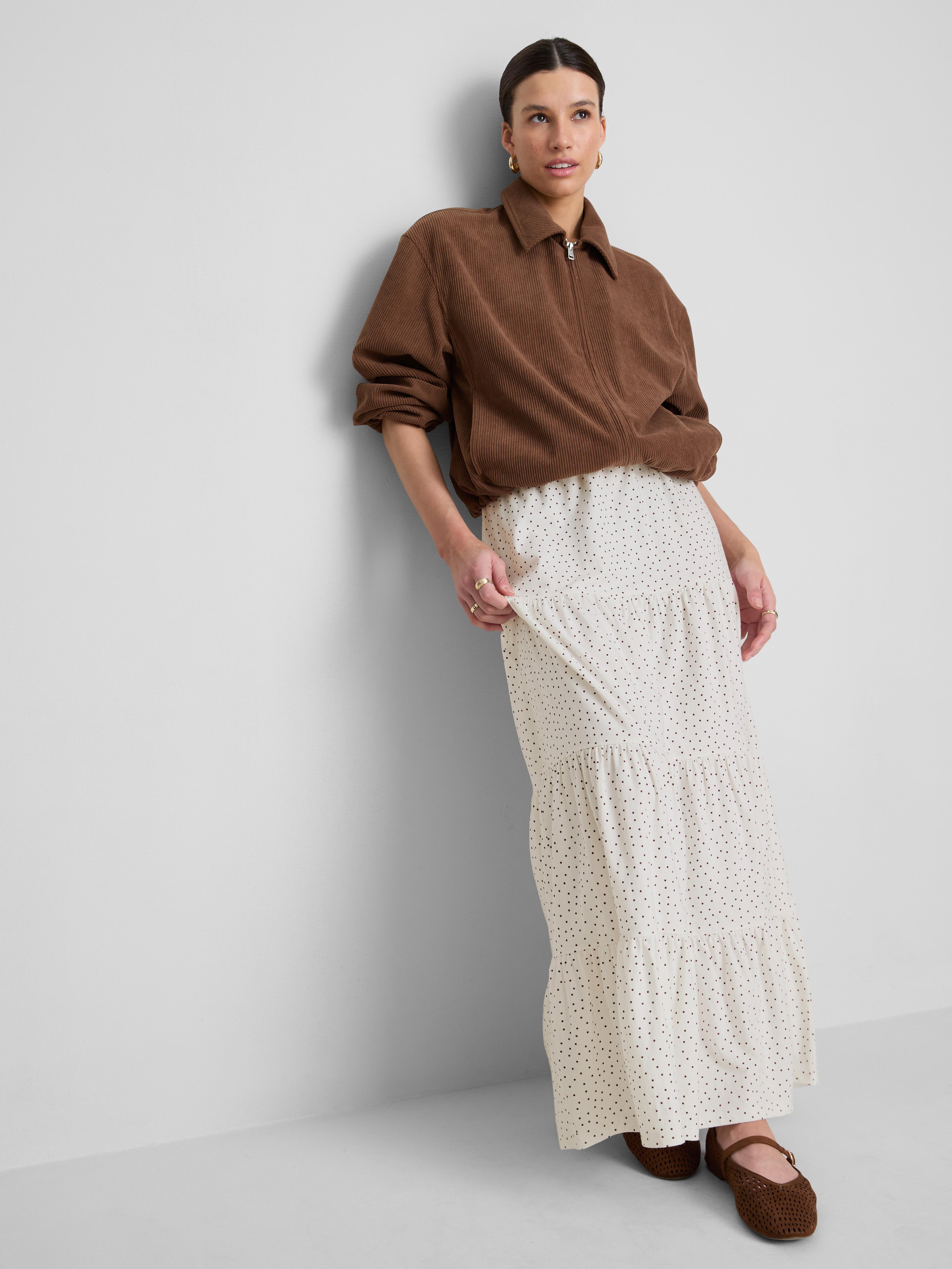 Warstwowa spódnica maxi z marszczeniami z bawełny