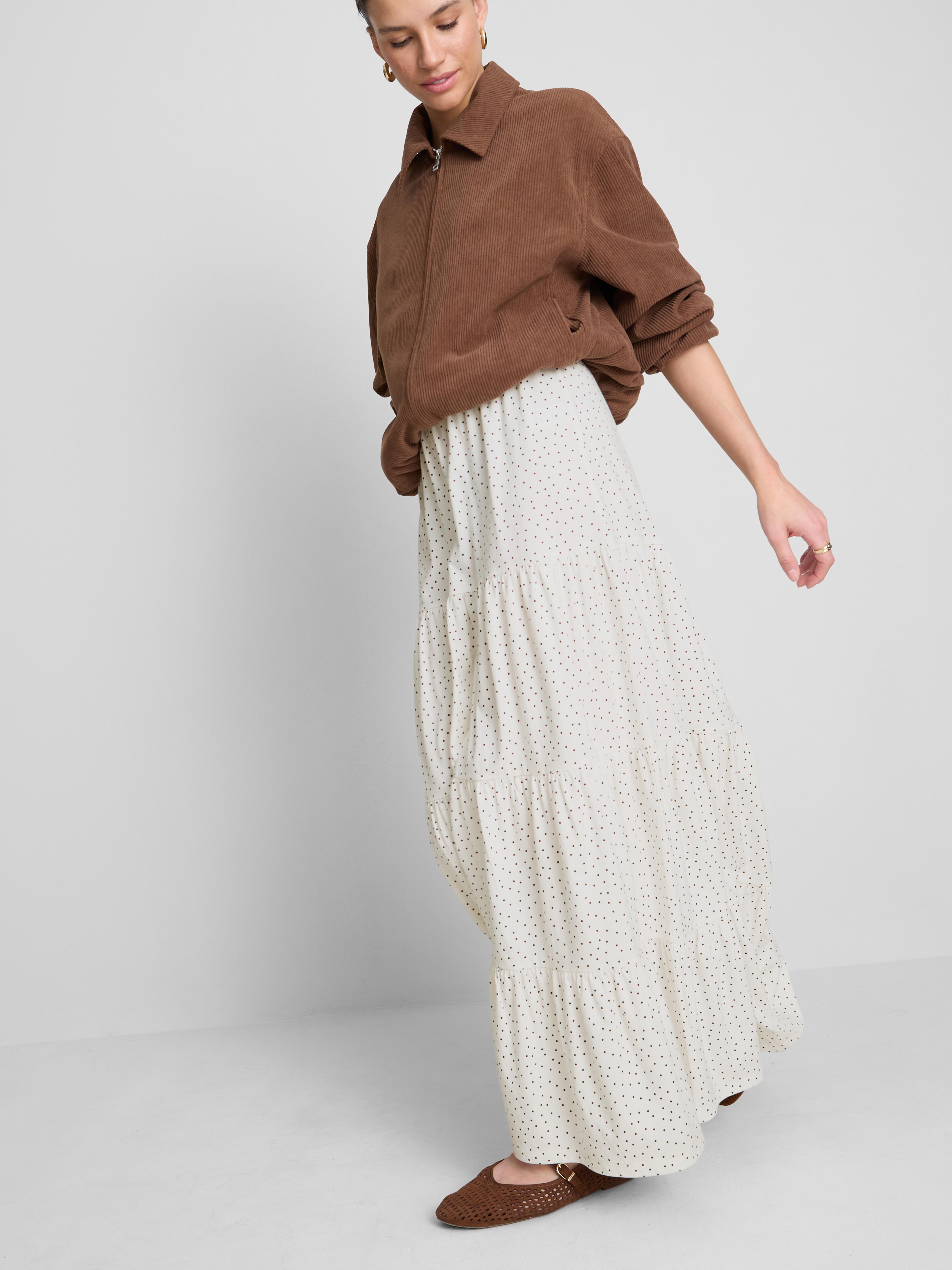 Warstwowa spódnica maxi z marszczeniami z bawełny