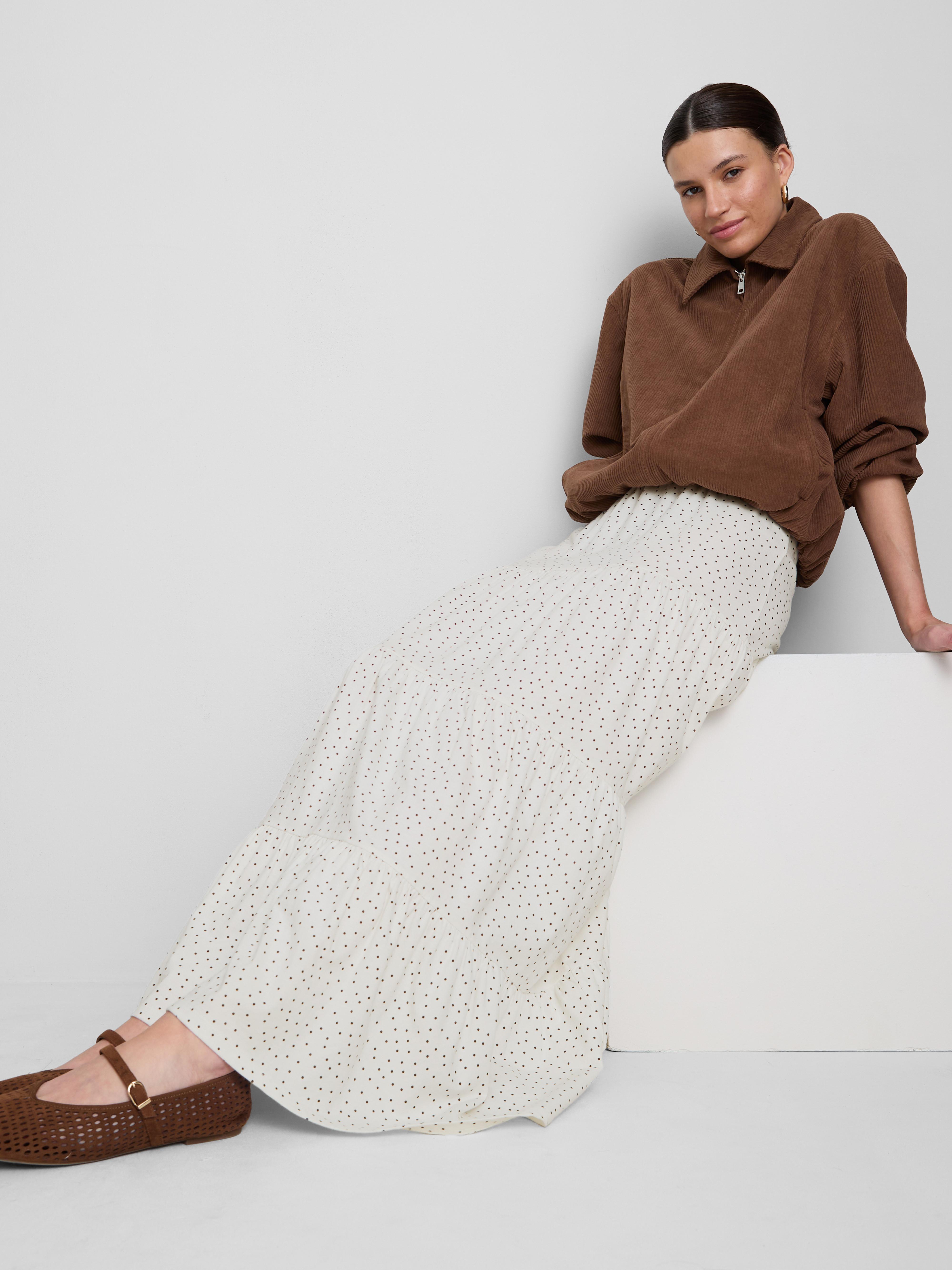 Warstwowa spódnica maxi z marszczeniami z bawełny