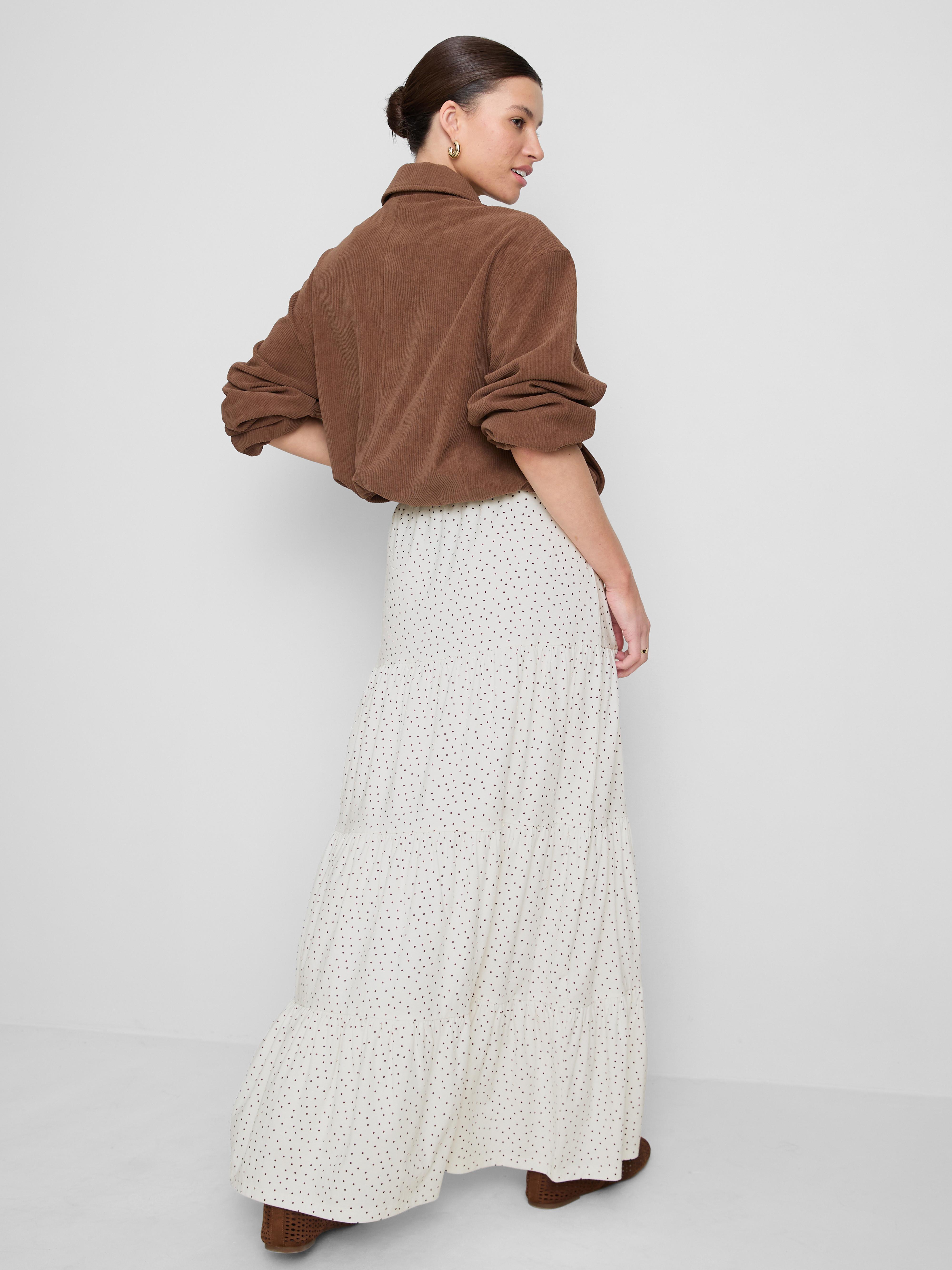 Warstwowa spódnica maxi z marszczeniami z bawełny