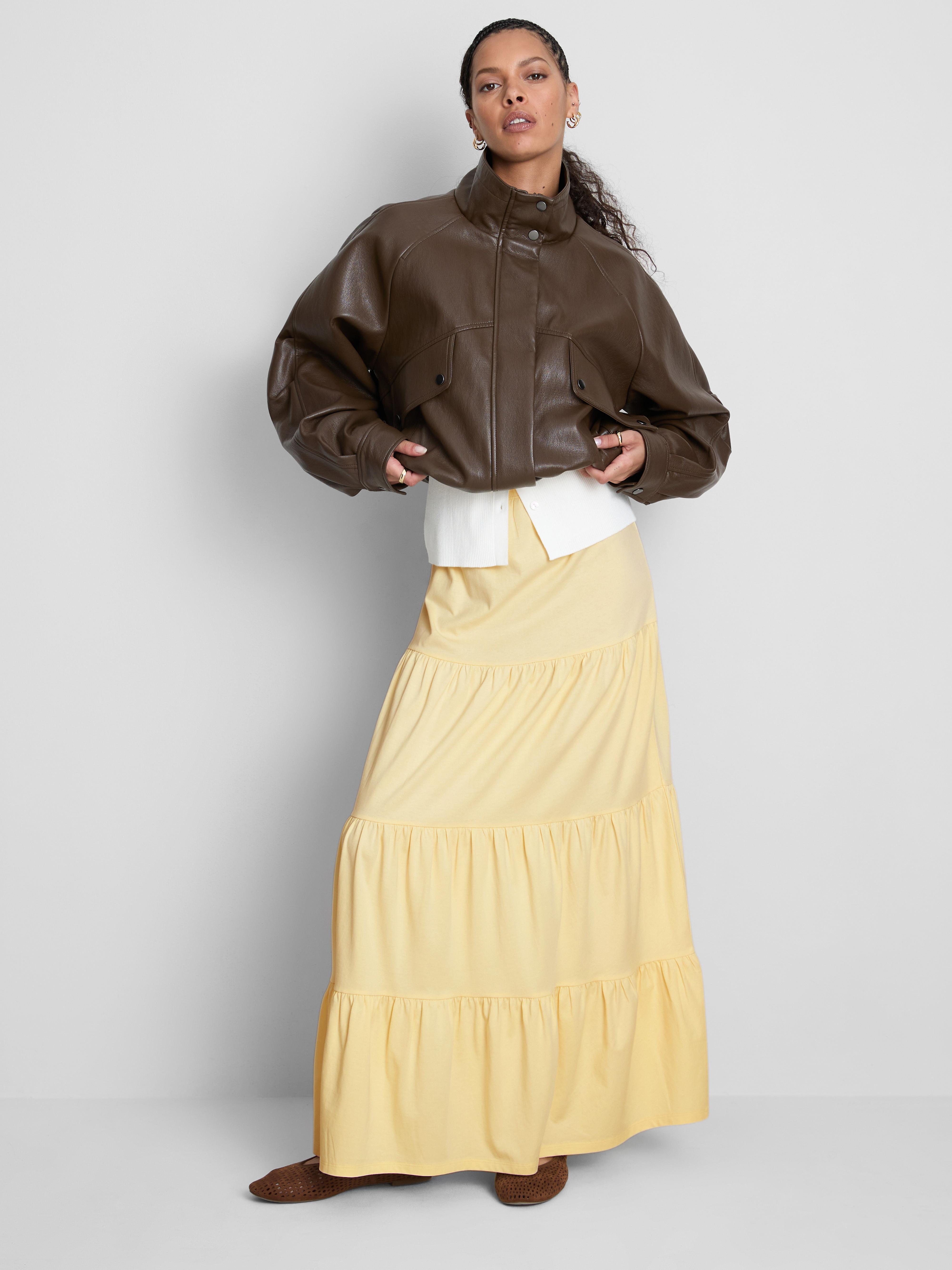 Többrétegű, maxi parasztszoknya pamutból Citromsárga