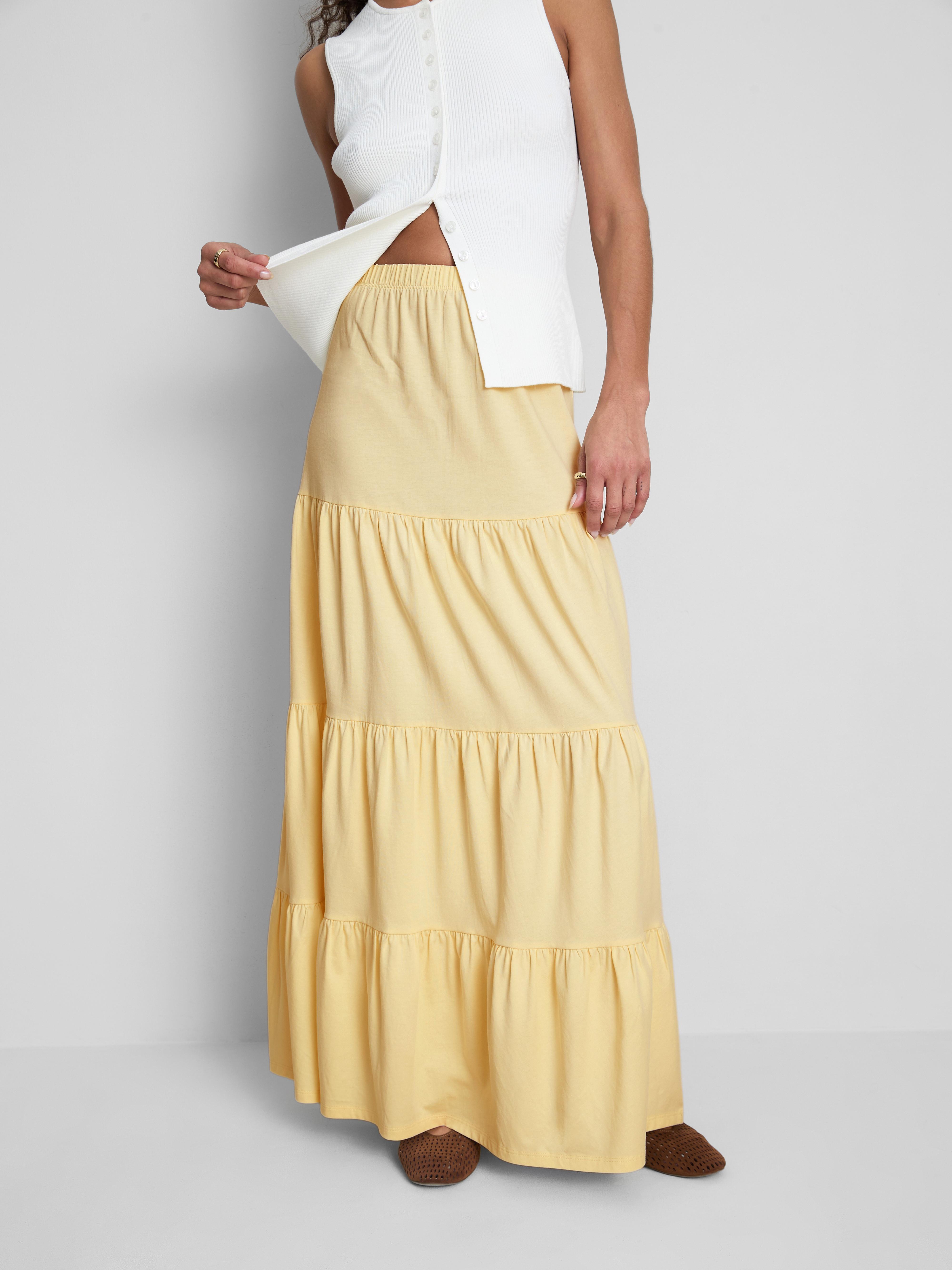 Jupe longue style hippie en coton à superpositions - Jaune - Femme