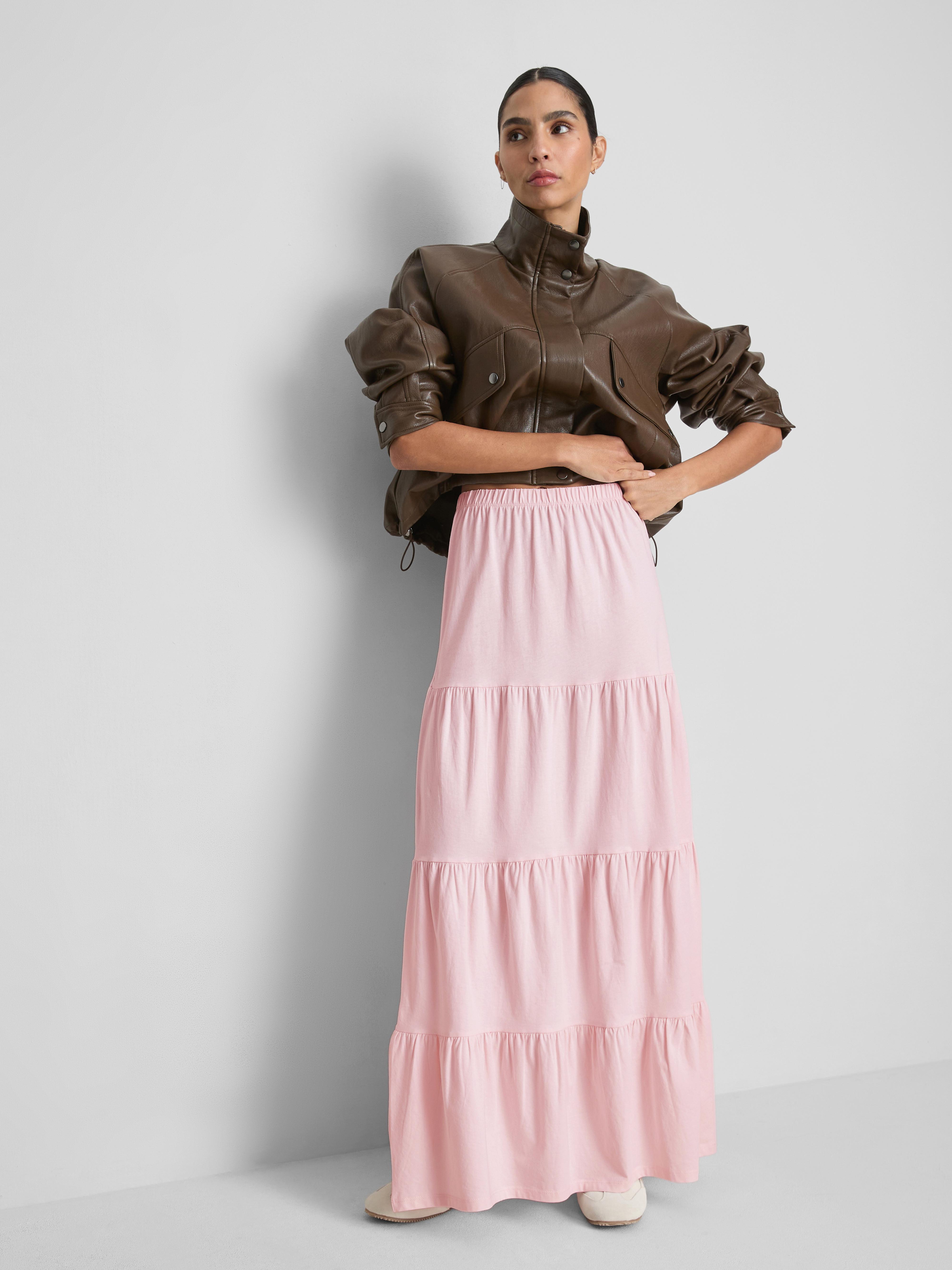 Warstwowa spódnica maxi z marszczeniami z bawełny Różowy