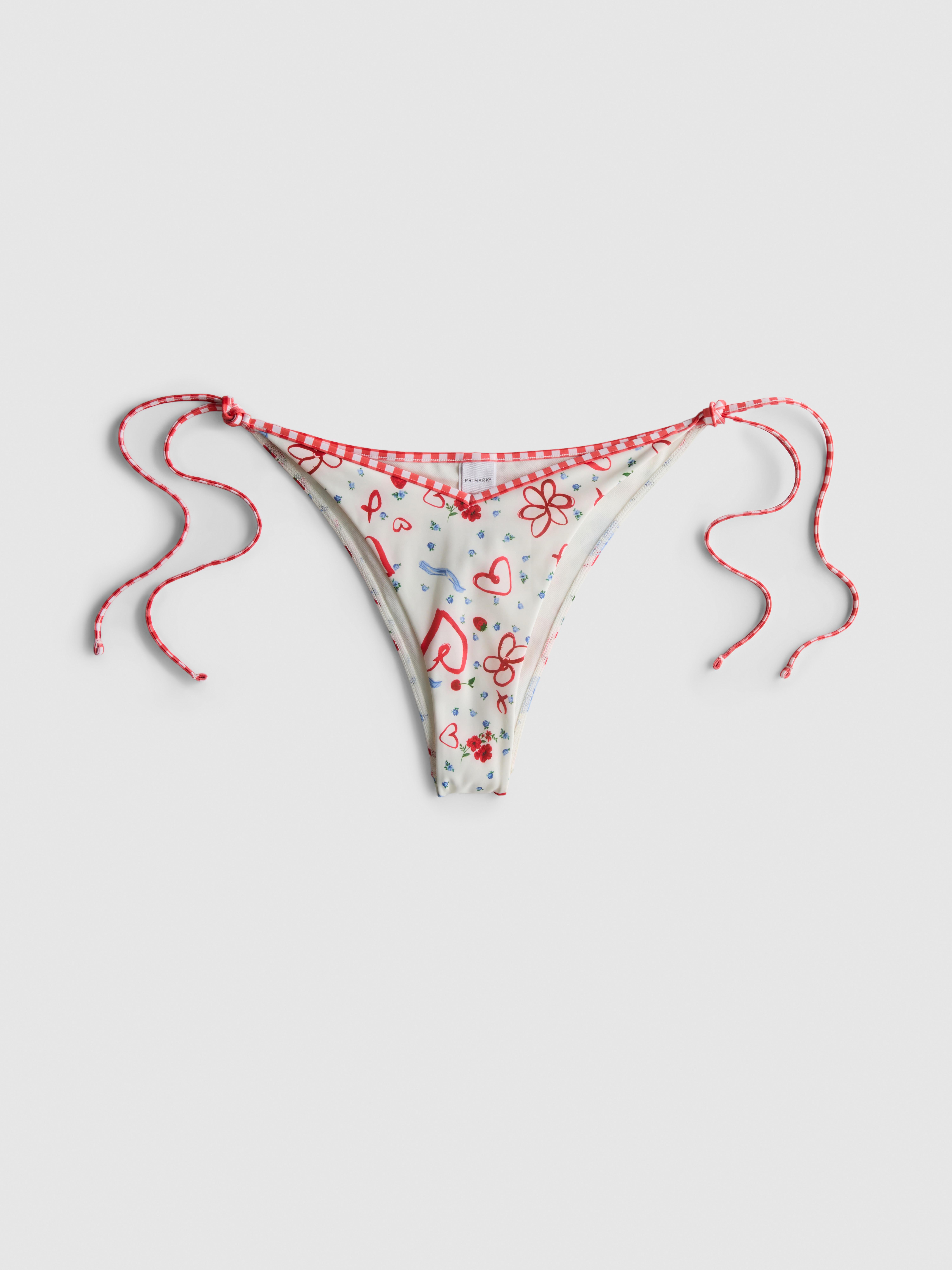 Women's White Gingham Print Side-Tie Bikini Bottoms