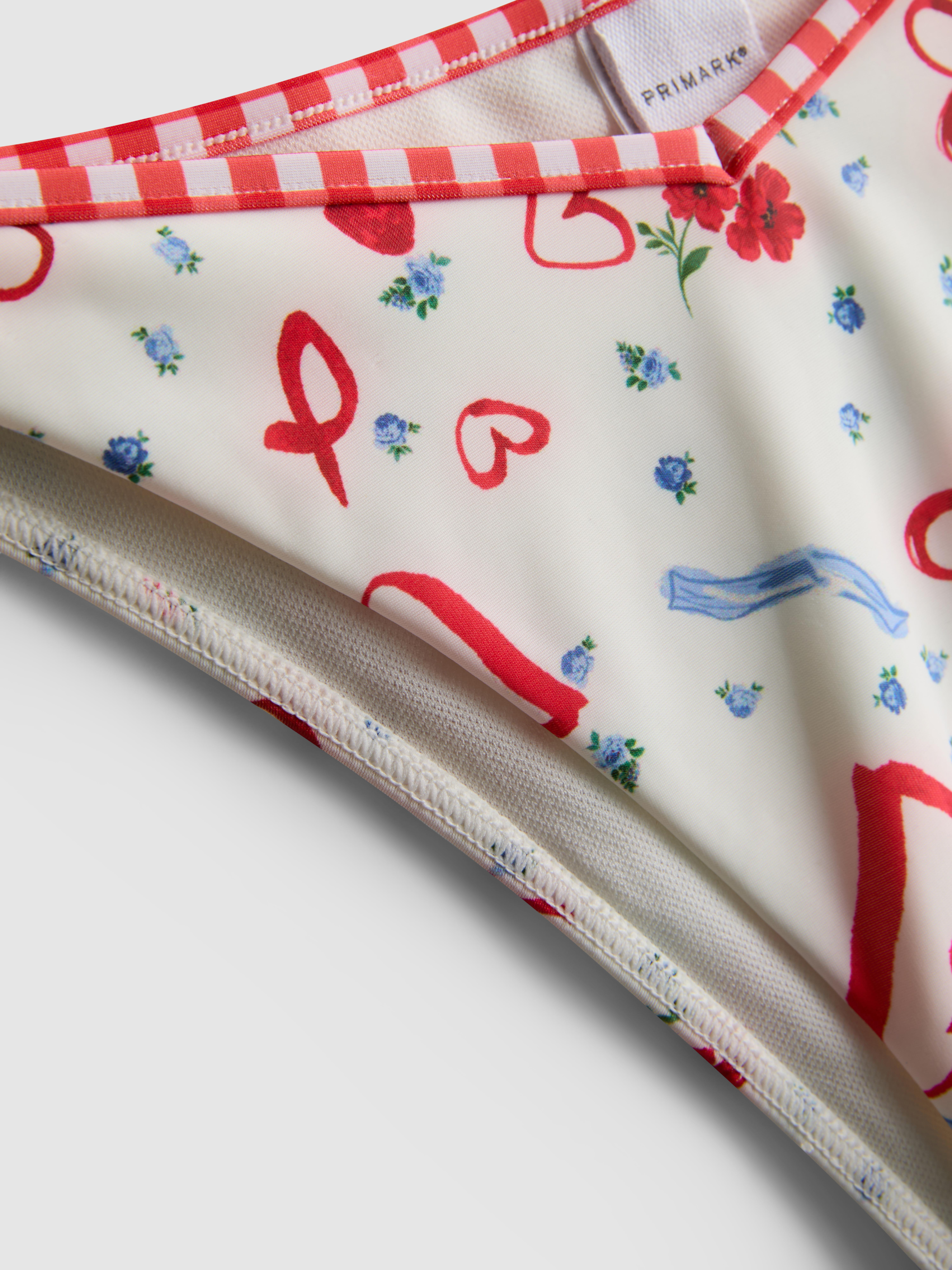 Women's White Gingham Print Side-Tie Bikini Bottoms