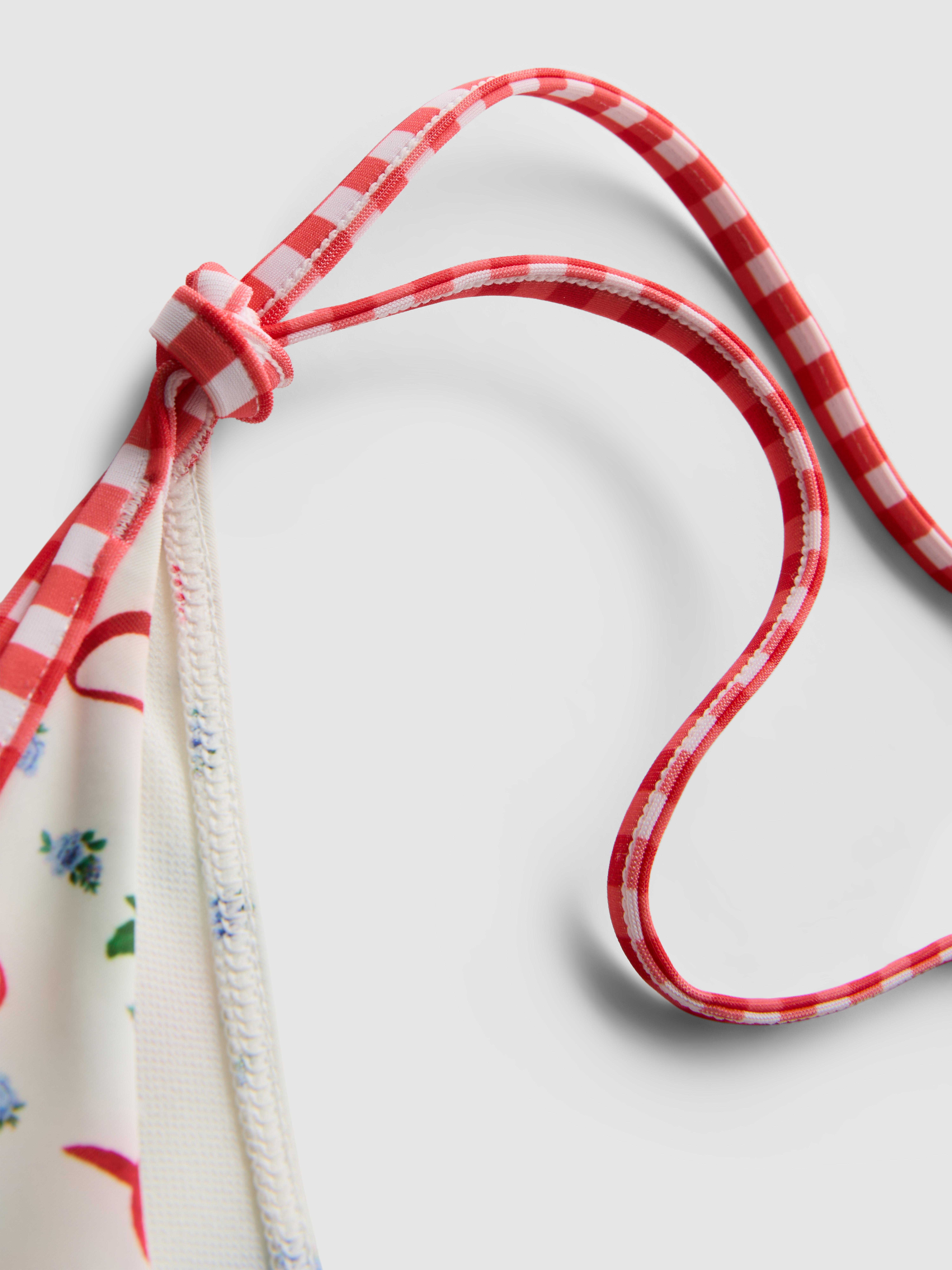 Women's White Gingham Print Side-Tie Bikini Bottoms