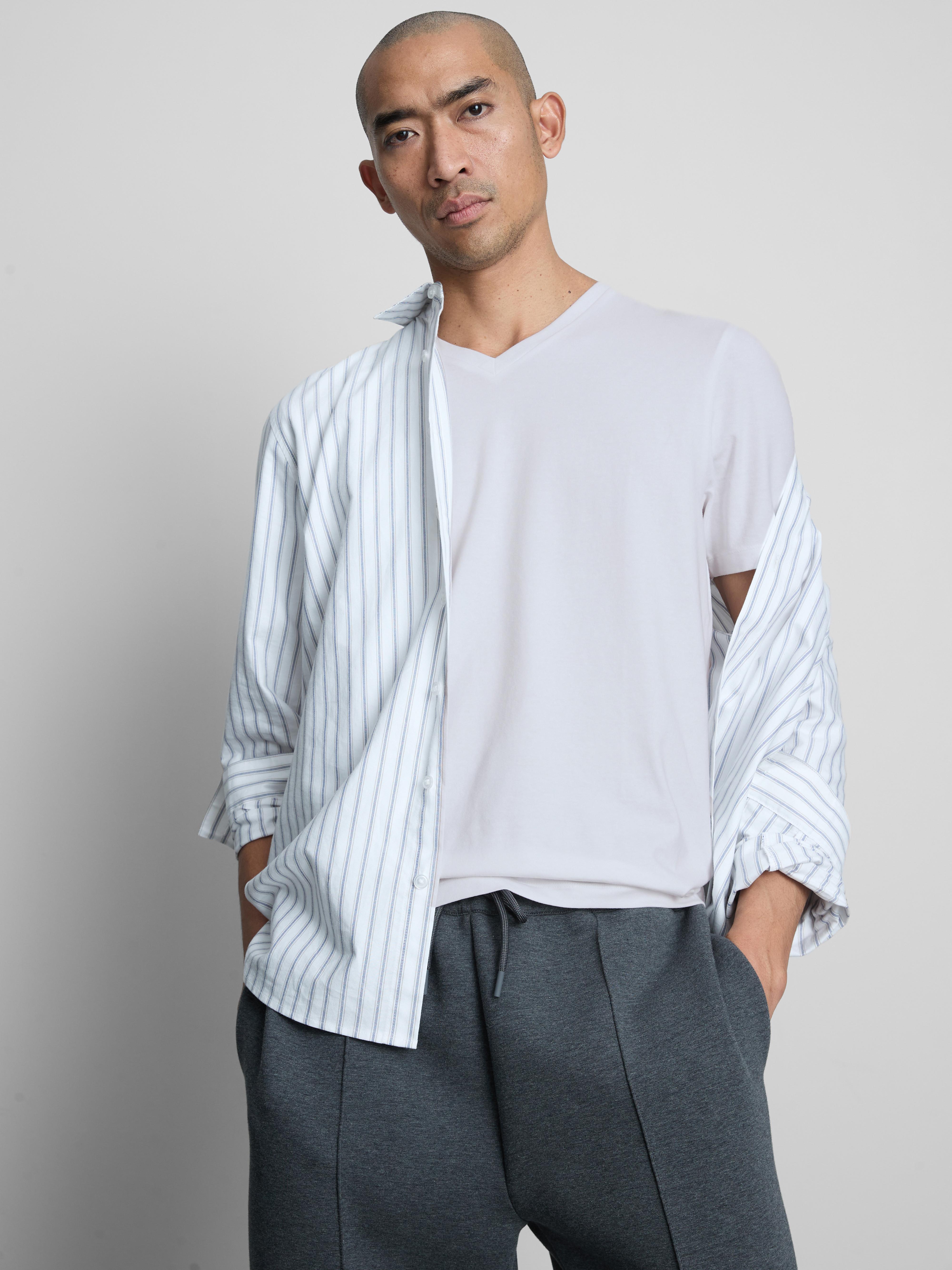 Men's White Slim-Fit V-Neck T-Shirt