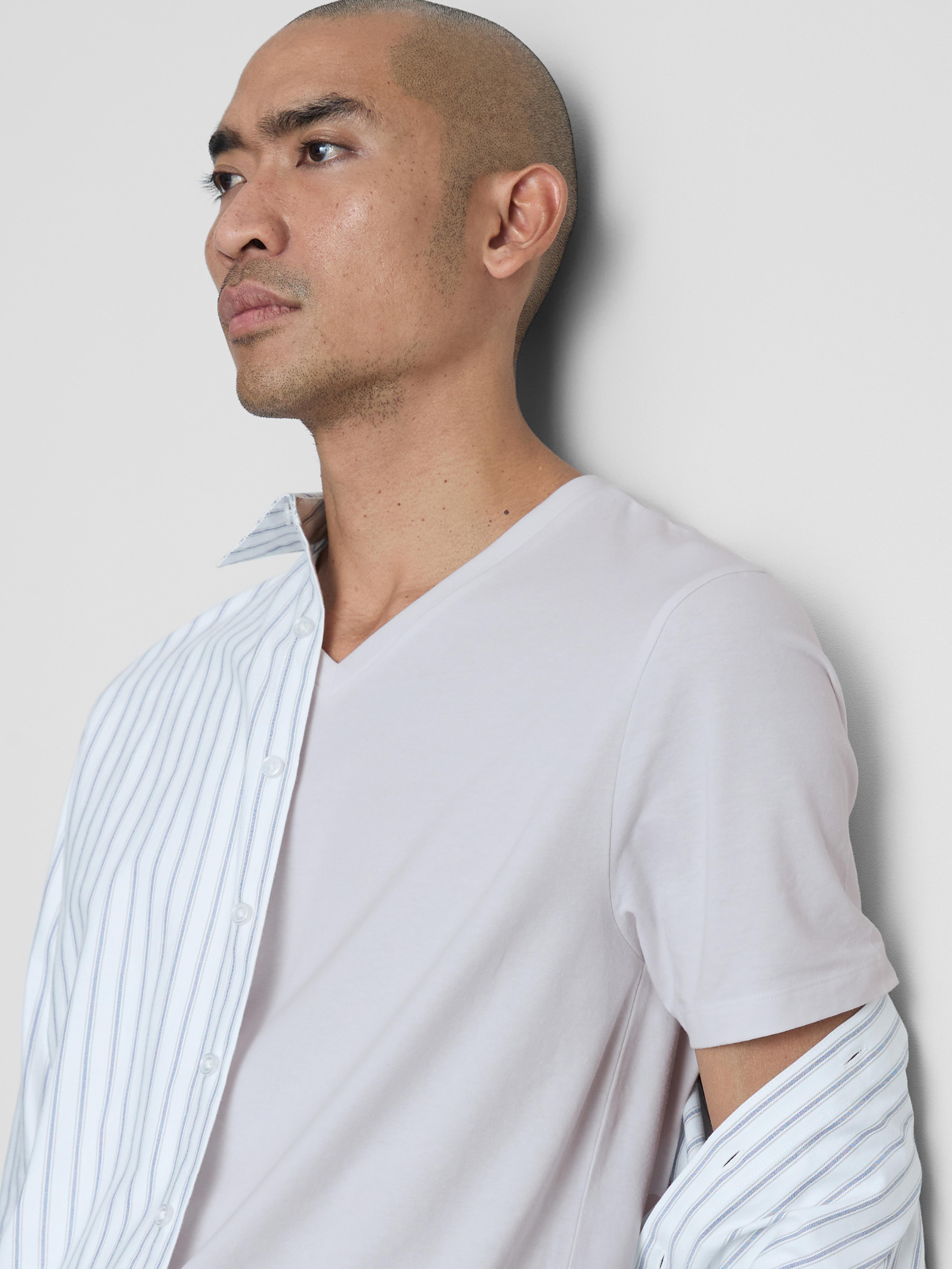 Men's White Slim-Fit V-Neck T-Shirt