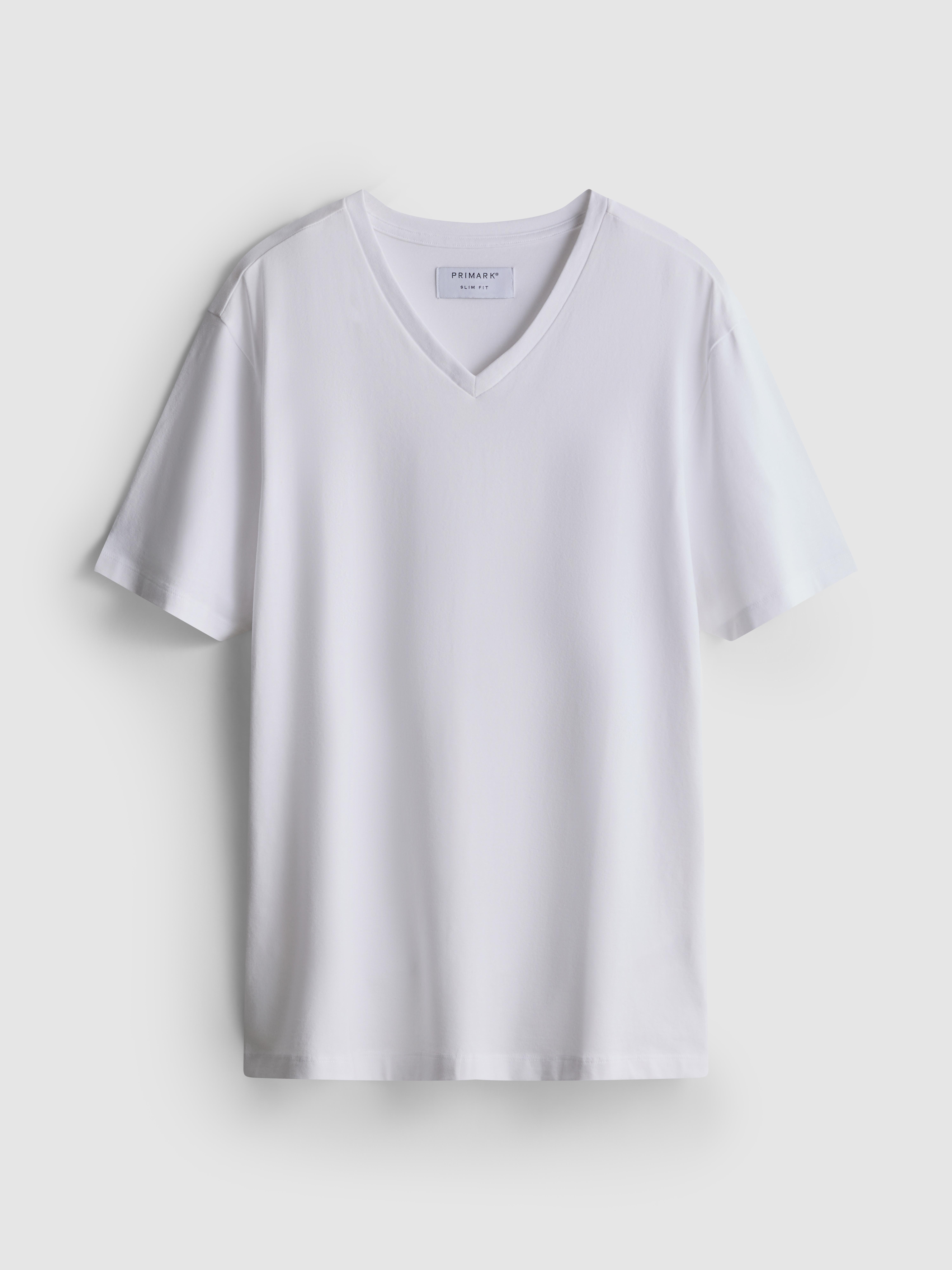 Men's White Slim-Fit V-Neck T-Shirt