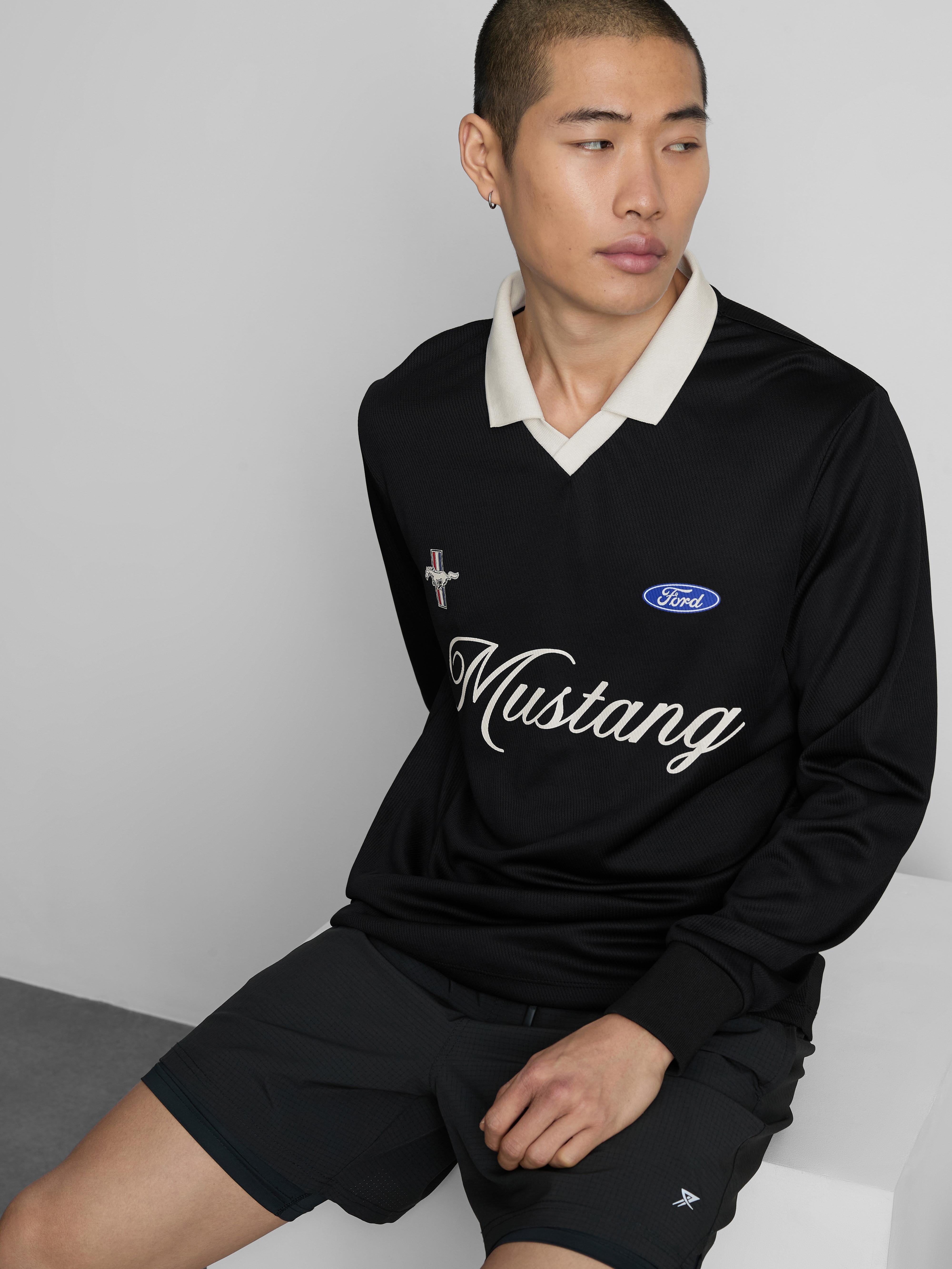 Men's Black Mustang Long-Sleeve Polo Shirt