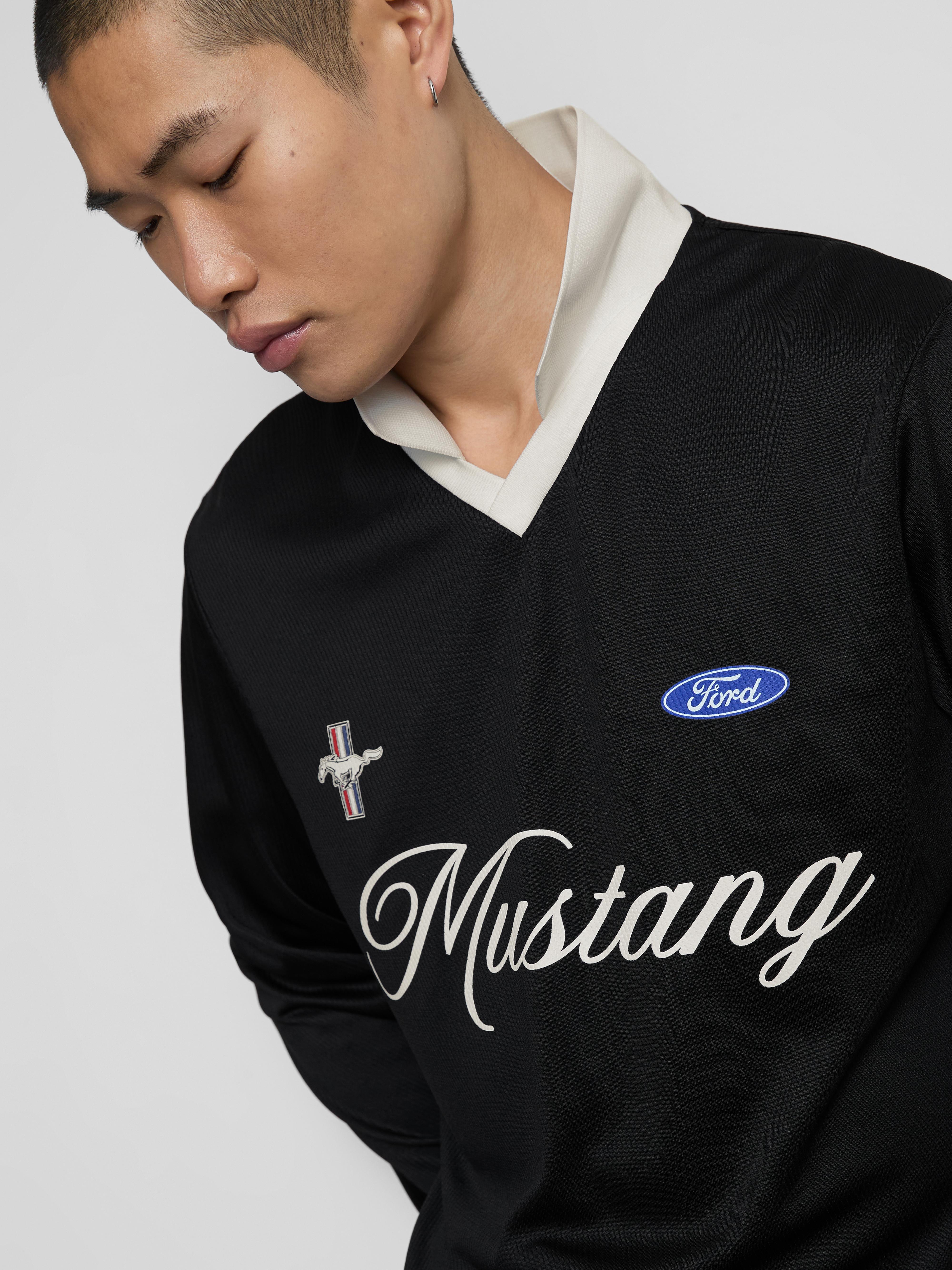 Men's Black Mustang Long-Sleeve Polo Shirt