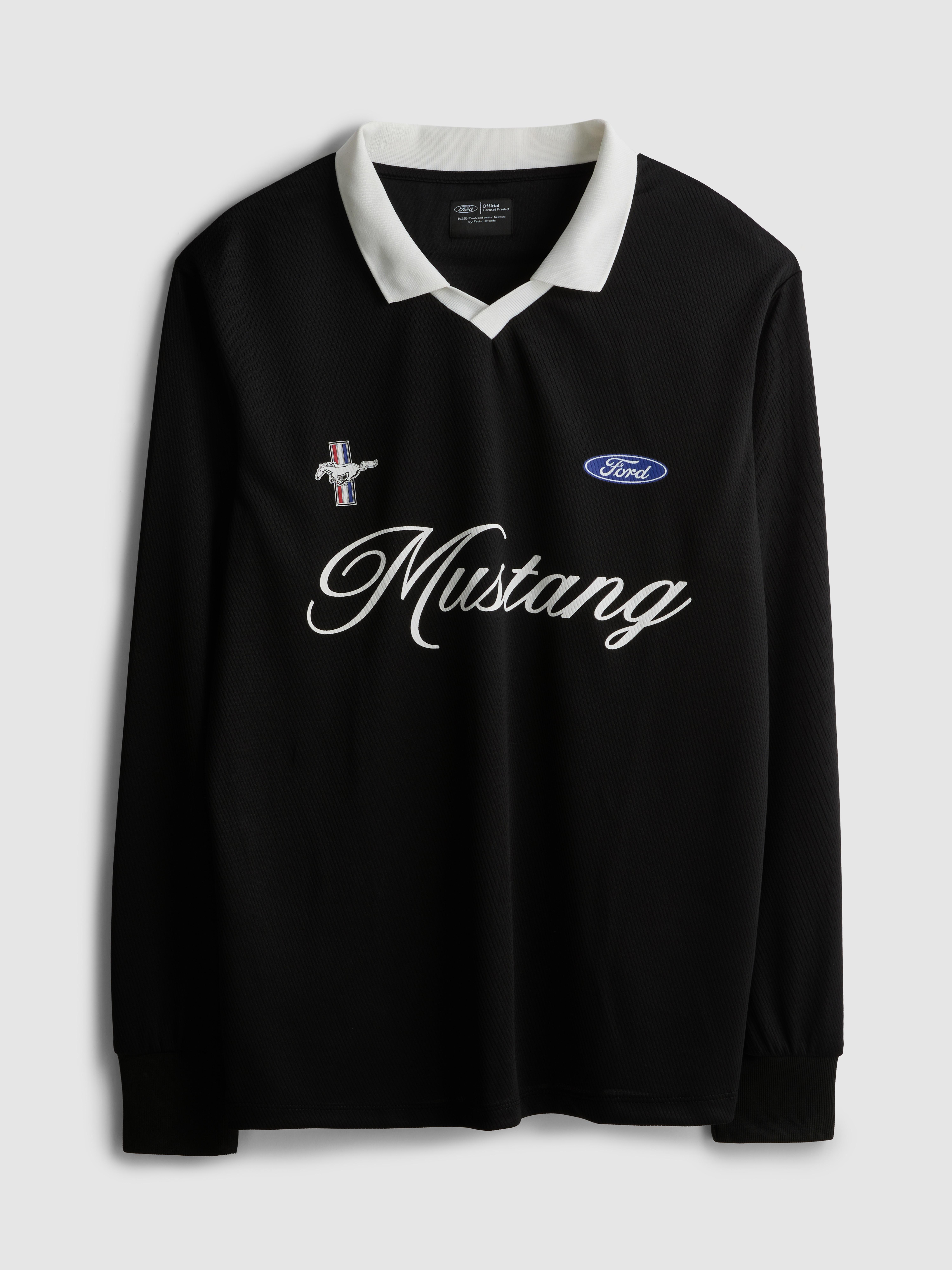 Men's Black Mustang Long-Sleeve Polo Shirt