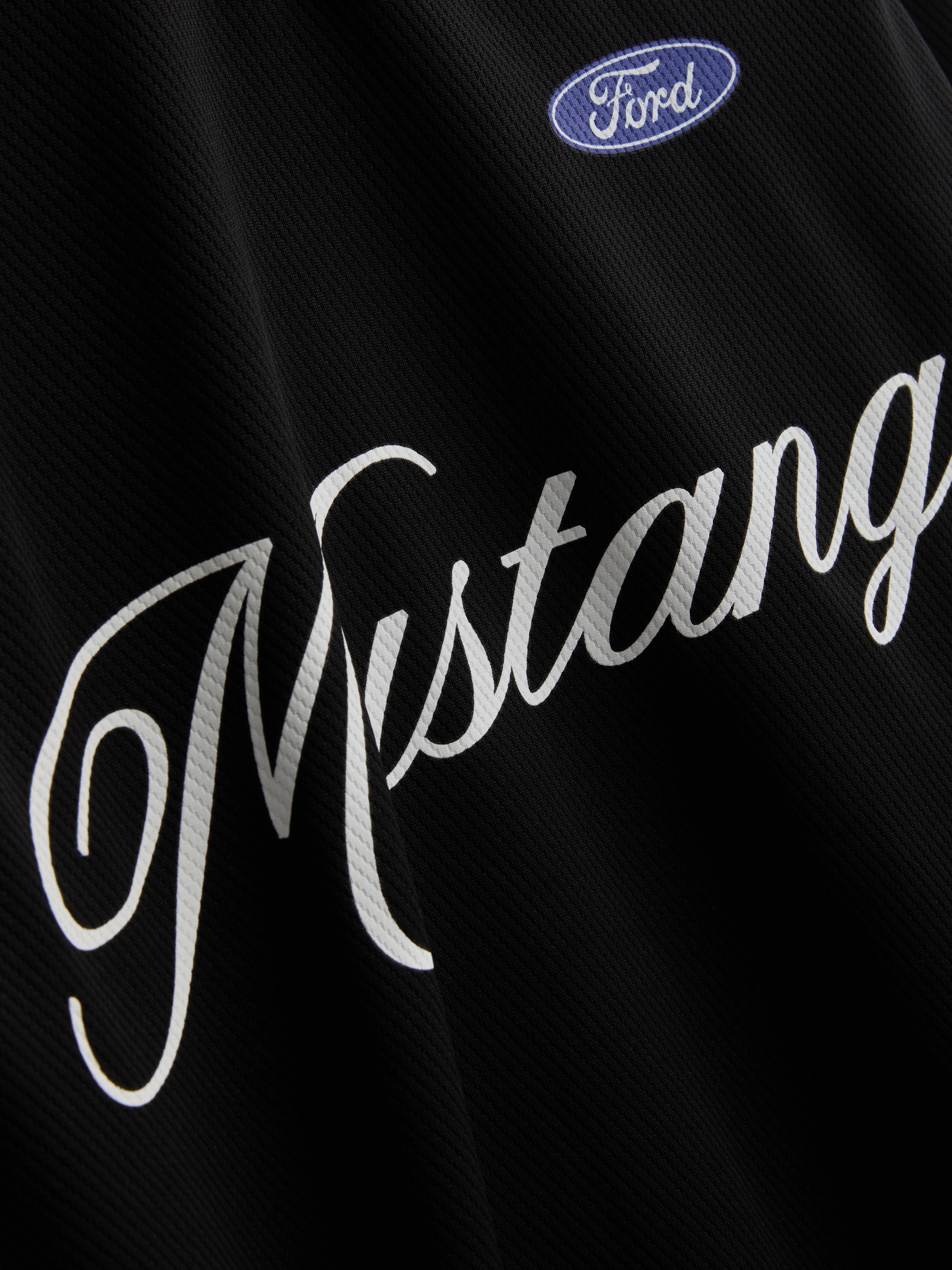 Men's Black Mustang Long-Sleeve Polo Shirt